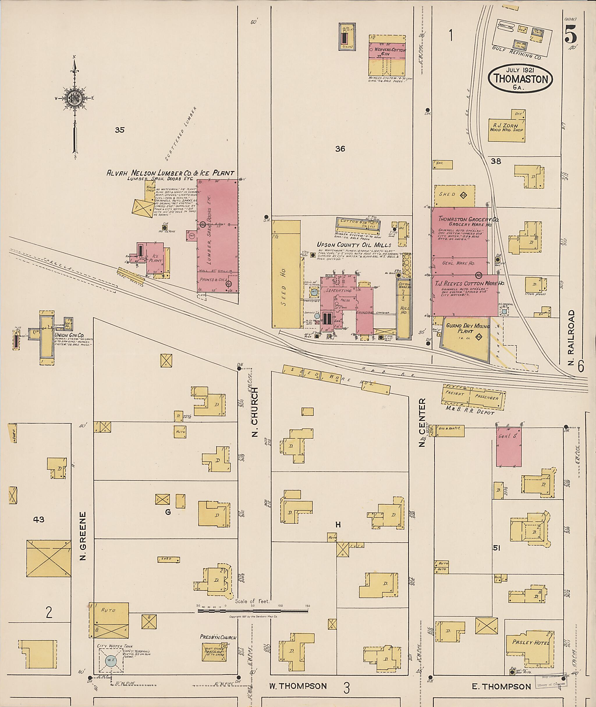 This old map of Thomaston, Upson County, Georgia was created by Sanborn Map Company in 1921