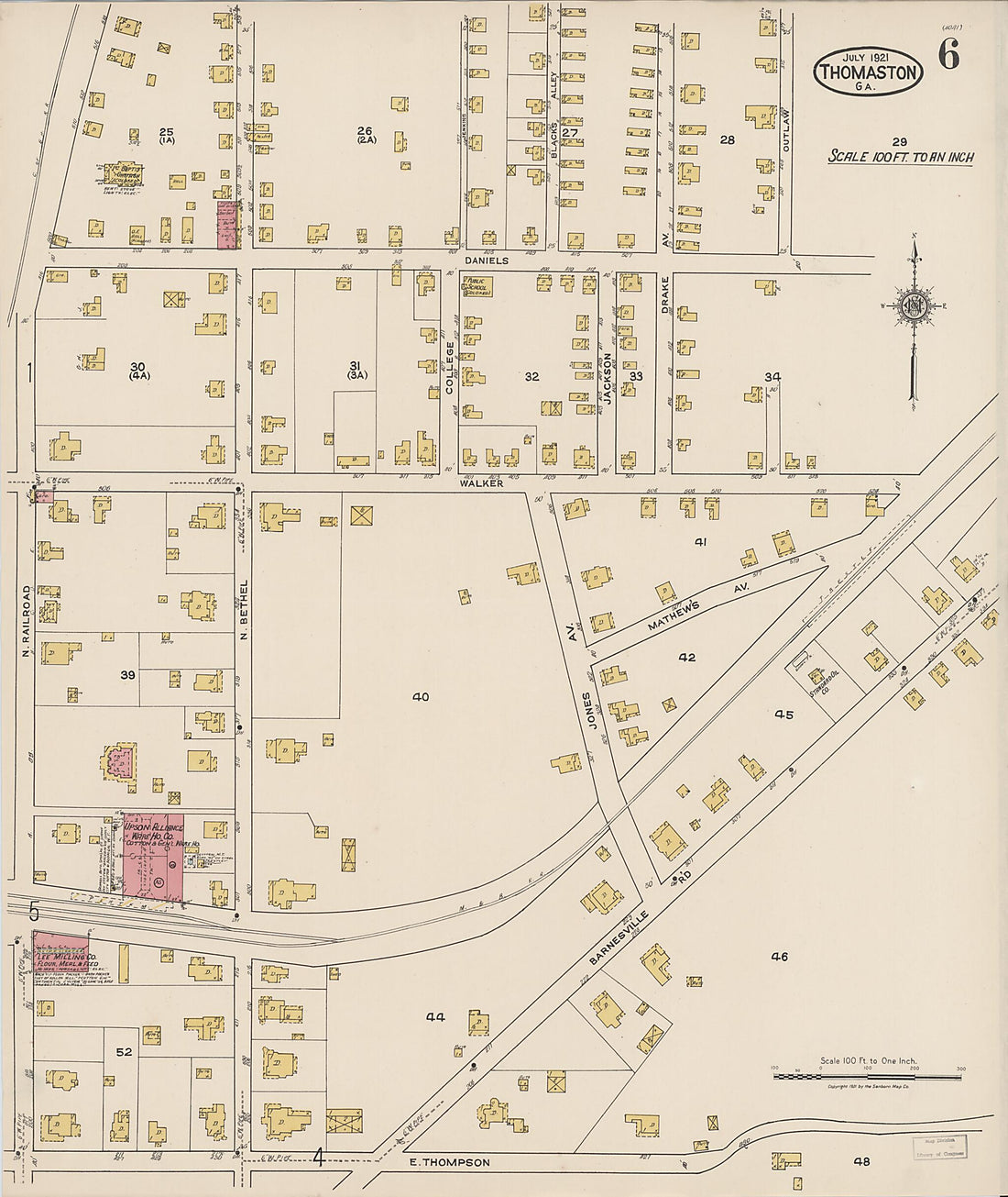 This old map of Thomaston, Upson County, Georgia was created by Sanborn Map Company in 1921