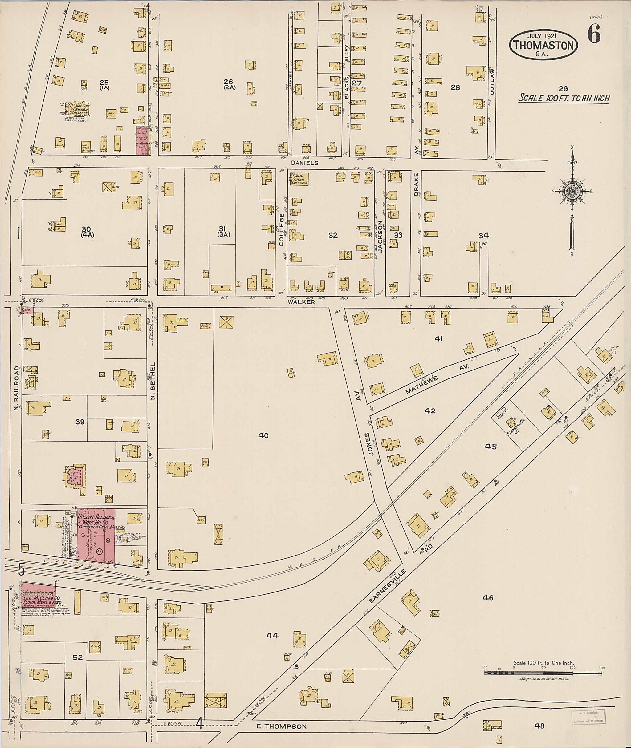 This old map of Thomaston, Upson County, Georgia was created by Sanborn Map Company in 1921
