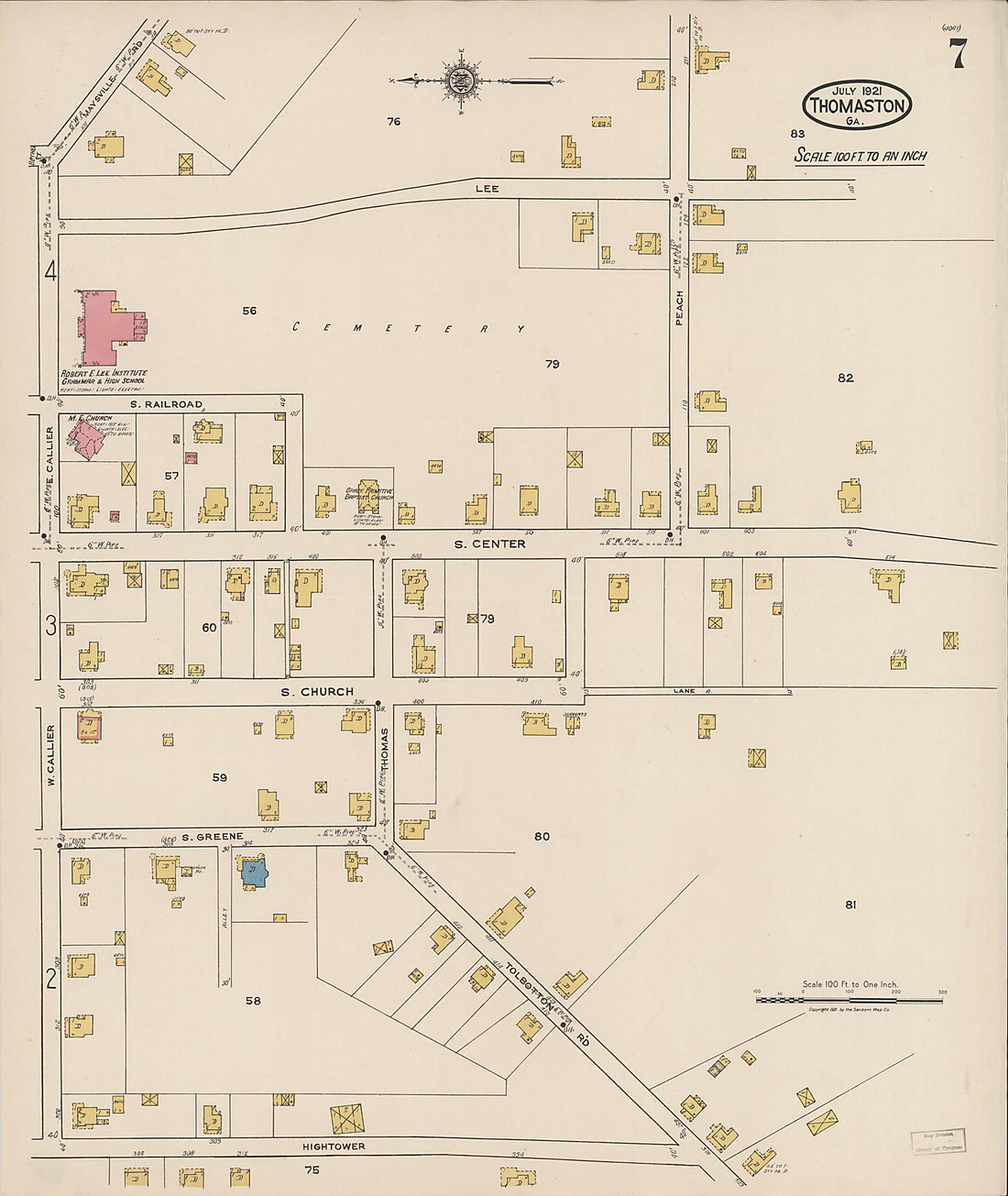 This old map of Thomaston, Upson County, Georgia was created by Sanborn Map Company in 1921