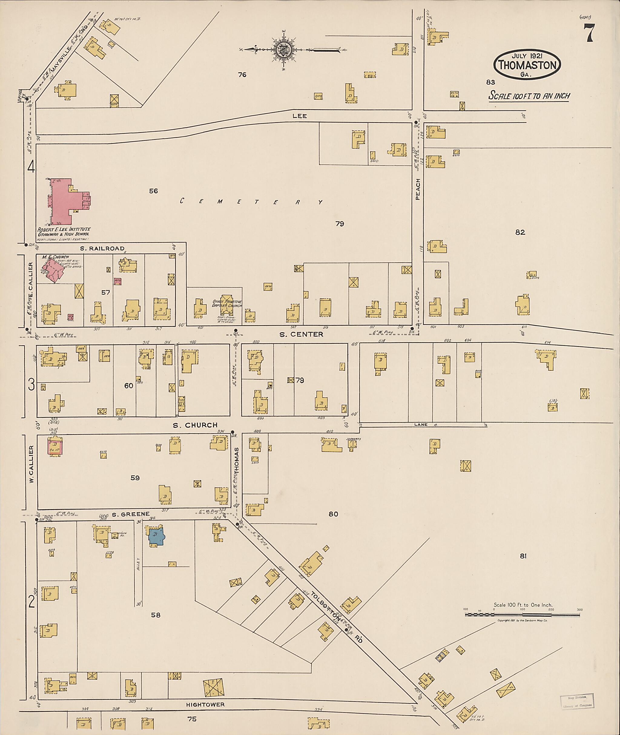 This old map of Thomaston, Upson County, Georgia was created by Sanborn Map Company in 1921