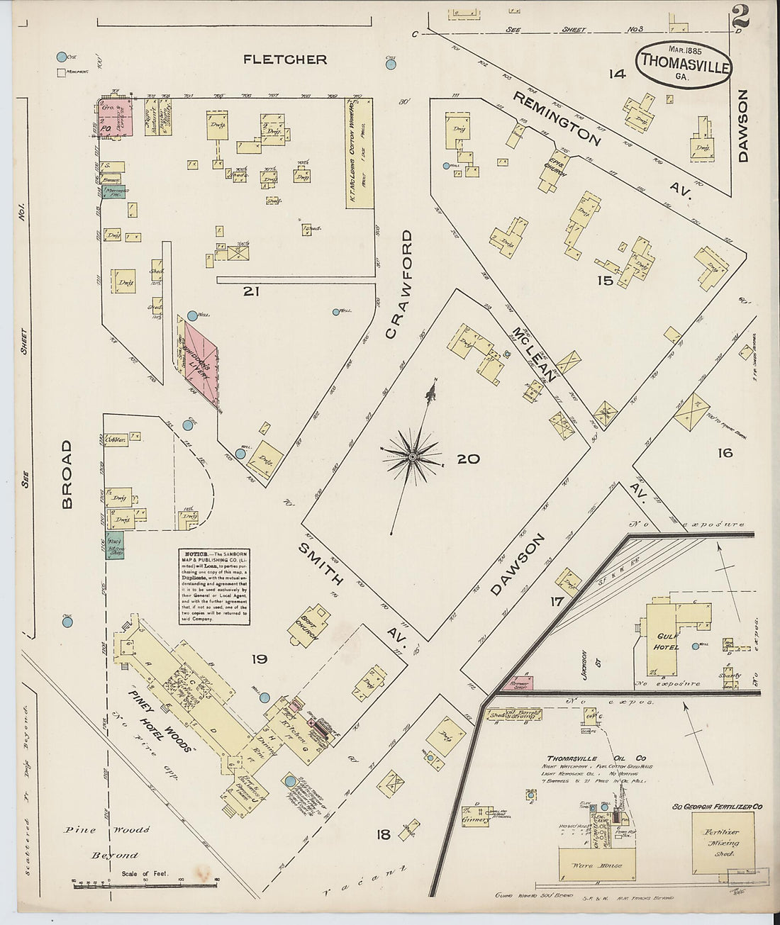 This old map of Thomasville, Thomas County, Georgia was created by Sanborn Map Company in 1885