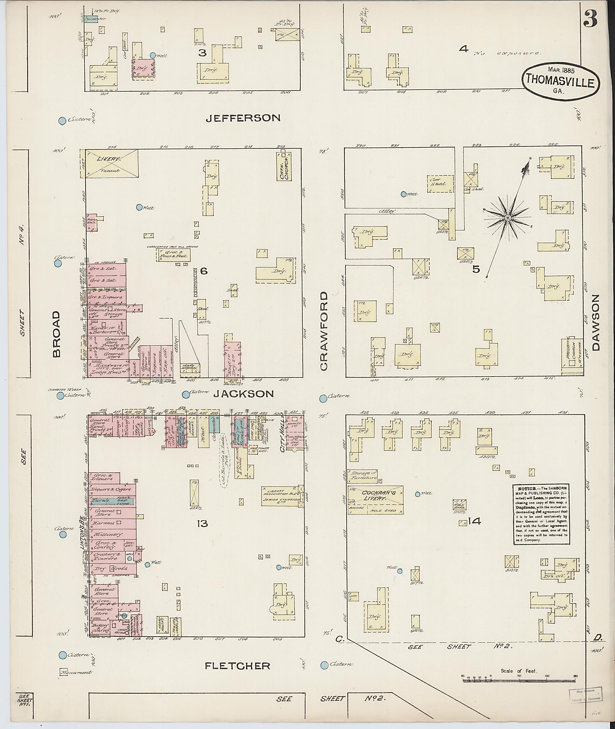 This old map of Thomasville, Thomas County, Georgia was created by Sanborn Map Company in 1885