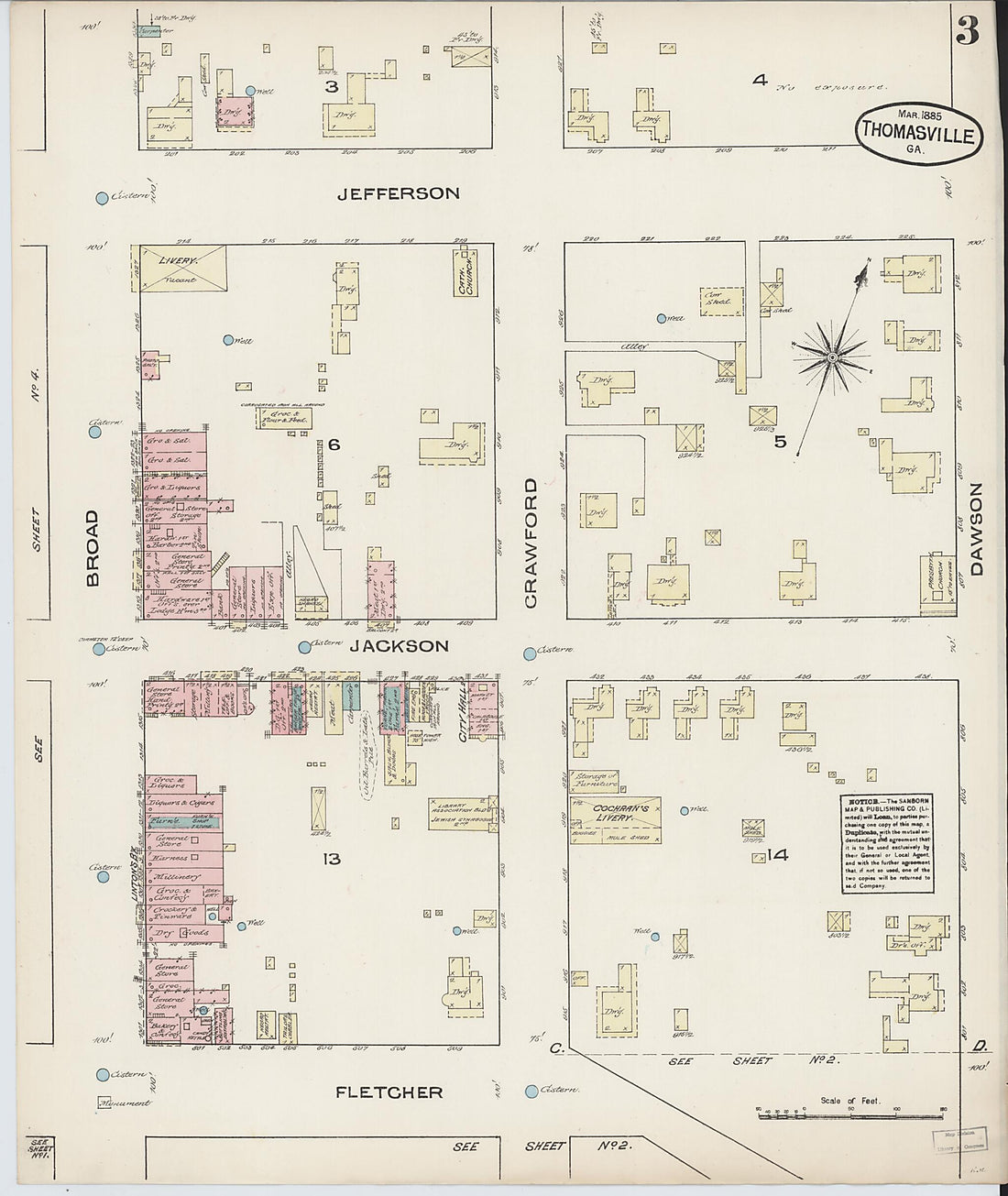 This old map of Thomasville, Thomas County, Georgia was created by Sanborn Map Company in 1885