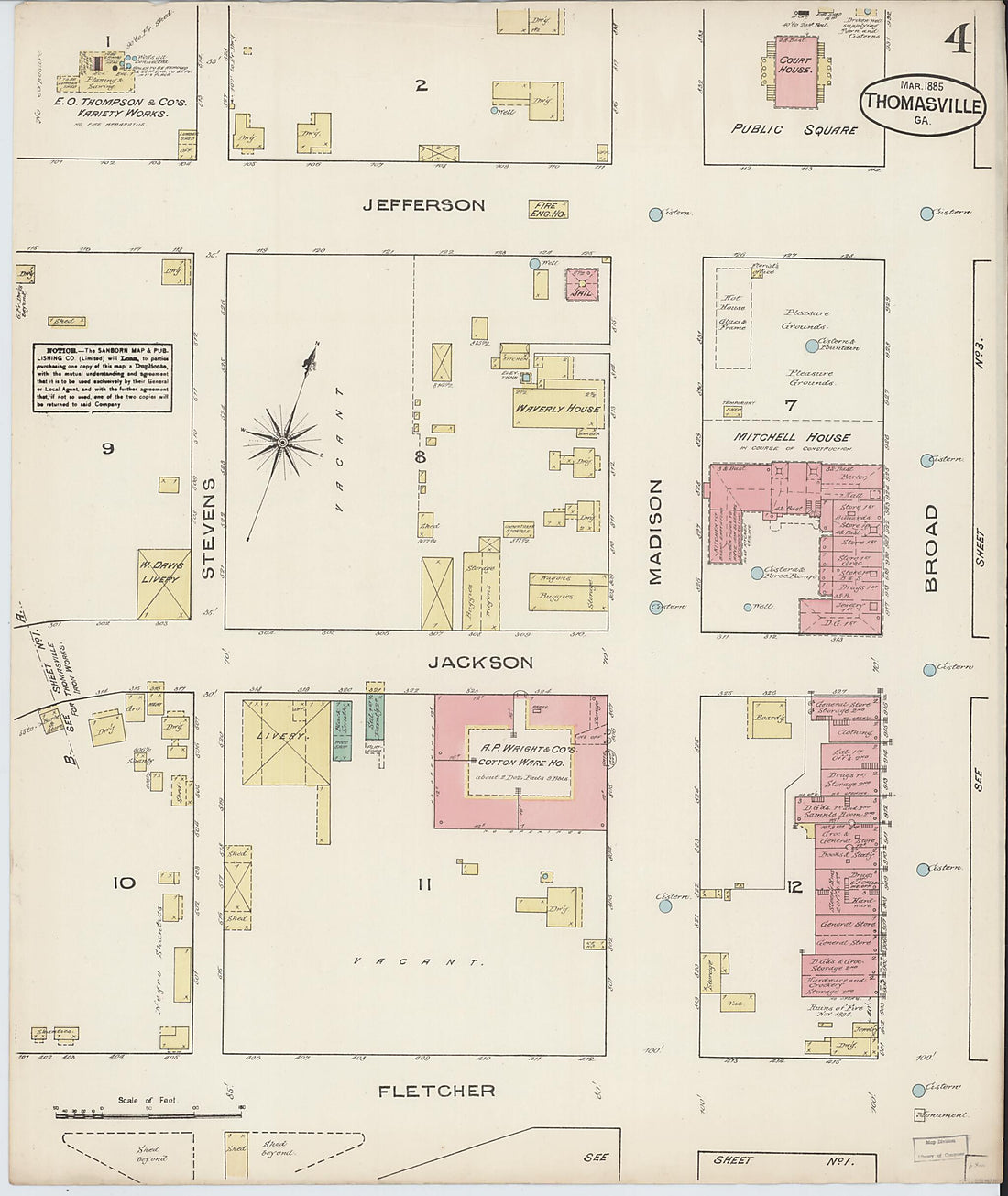 This old map of Thomasville, Thomas County, Georgia was created by Sanborn Map Company in 1885
