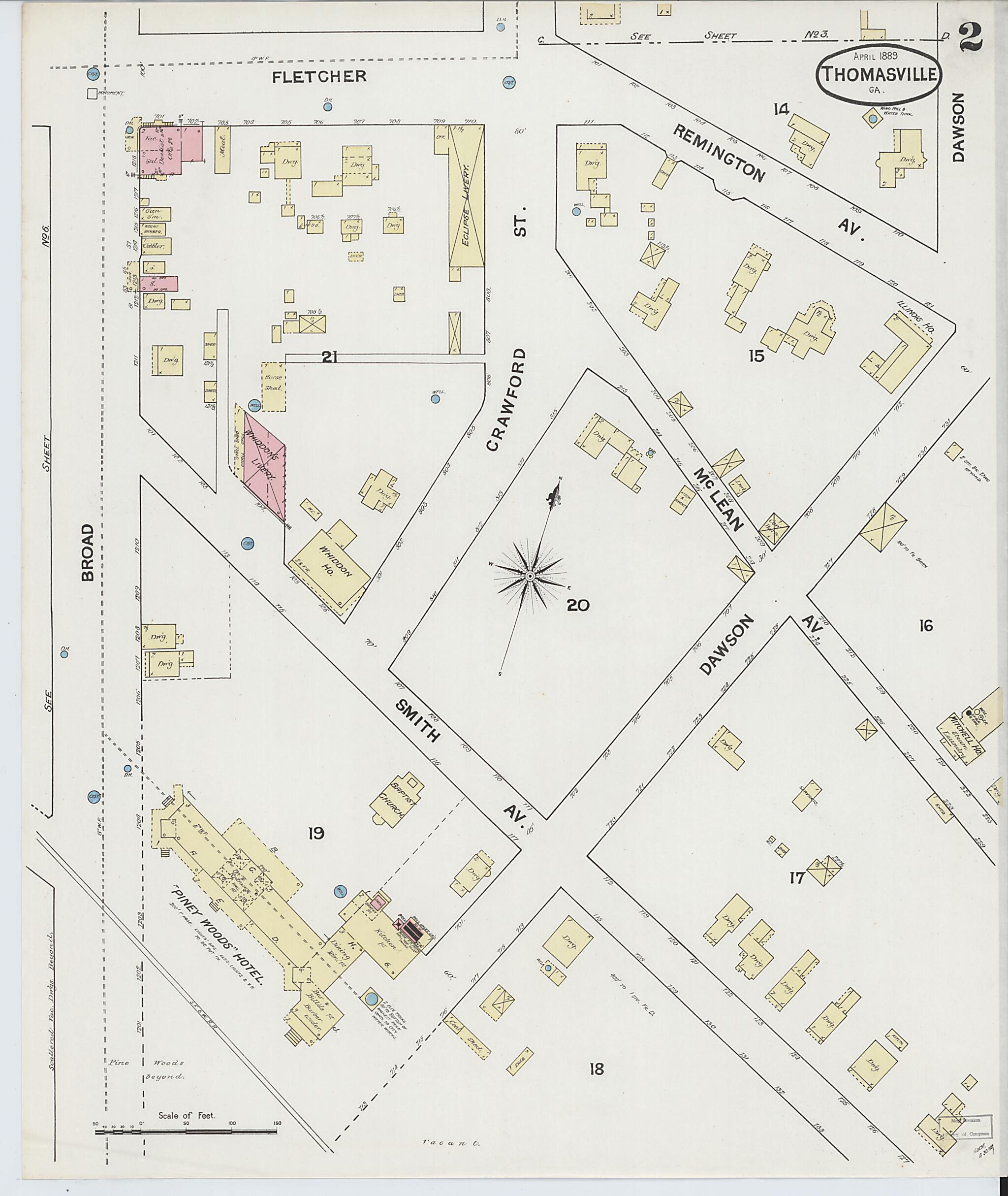 This old map of Thomasville, Thomas County, Georgia was created by Sanborn Map Company in 1889