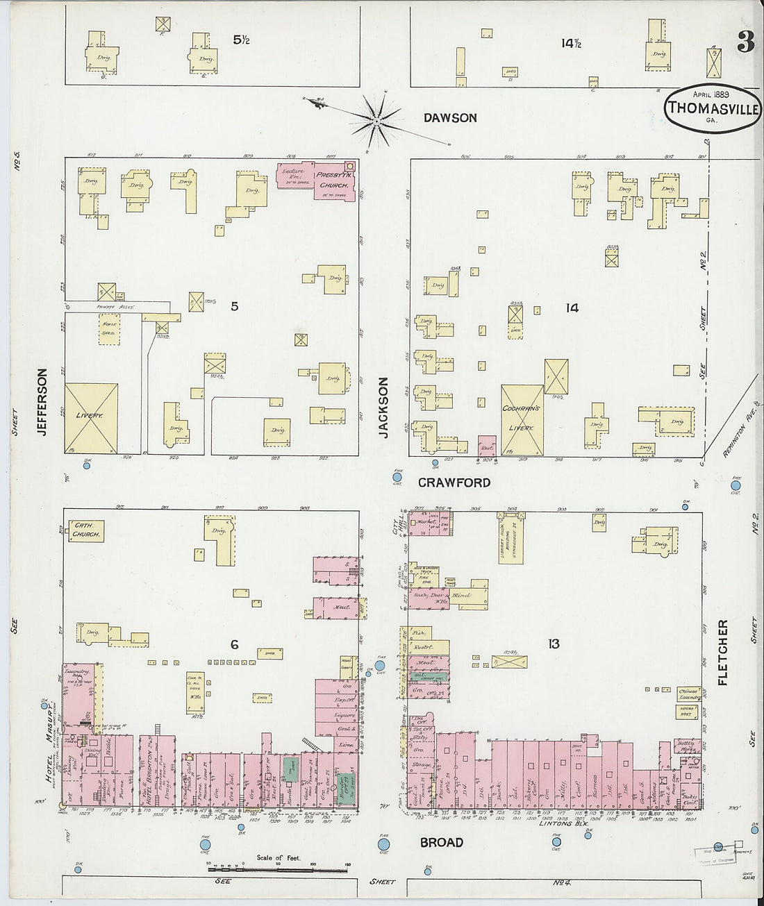 This old map of Thomasville, Thomas County, Georgia was created by Sanborn Map Company in 1889