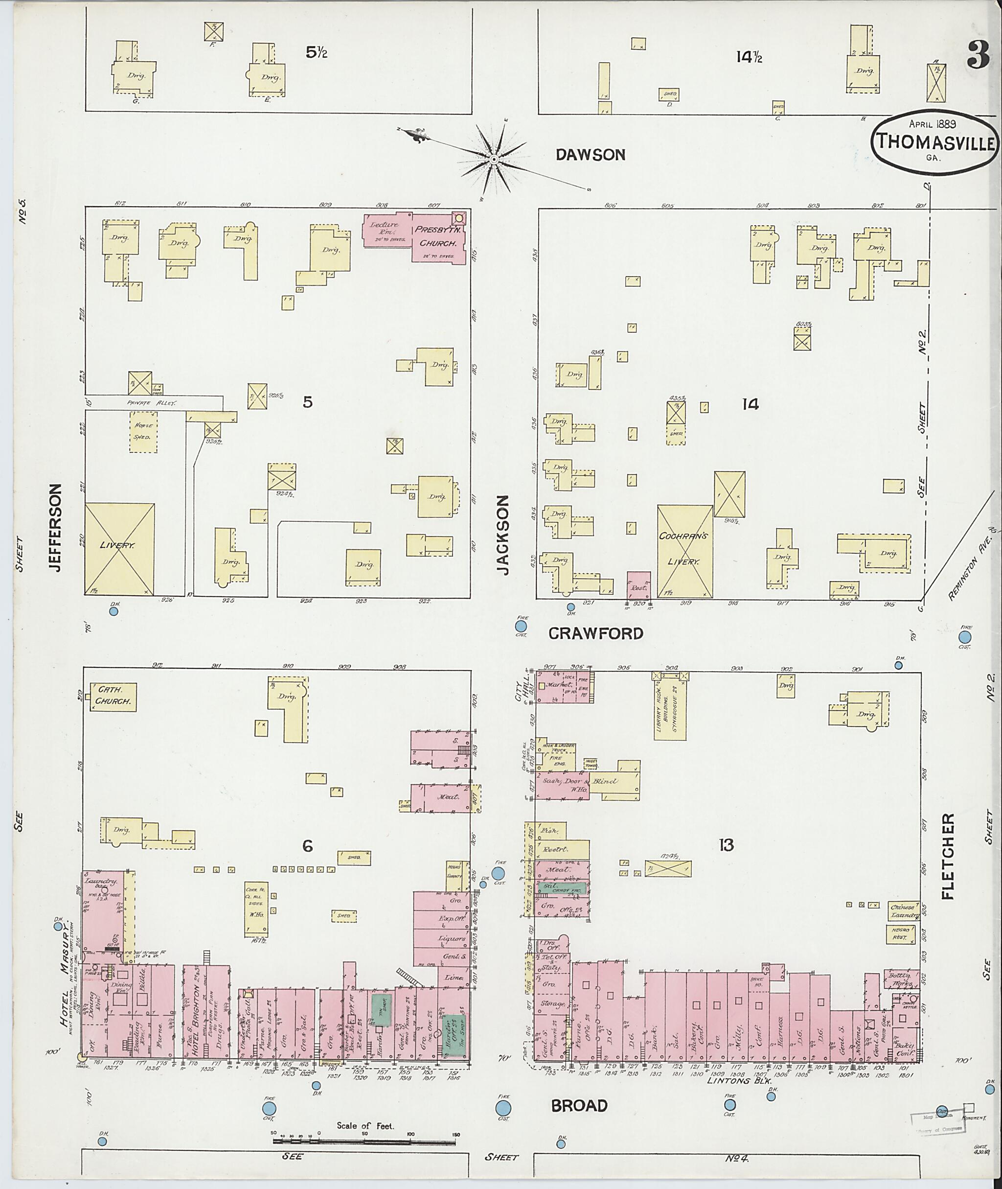 This old map of Thomasville, Thomas County, Georgia was created by Sanborn Map Company in 1889