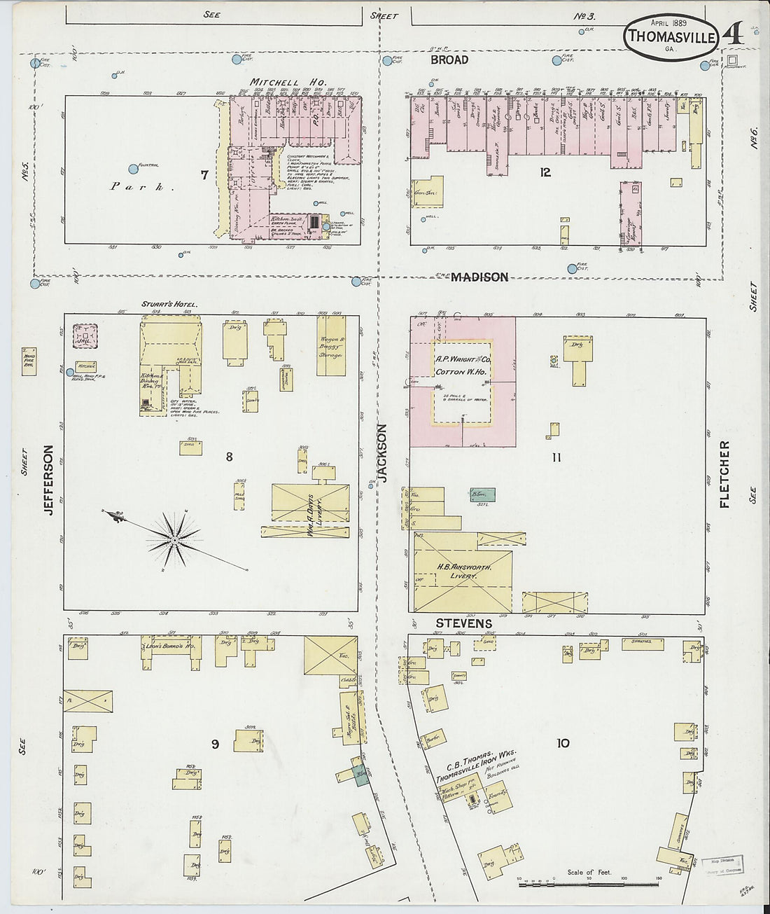 This old map of Thomasville, Thomas County, Georgia was created by Sanborn Map Company in 1889