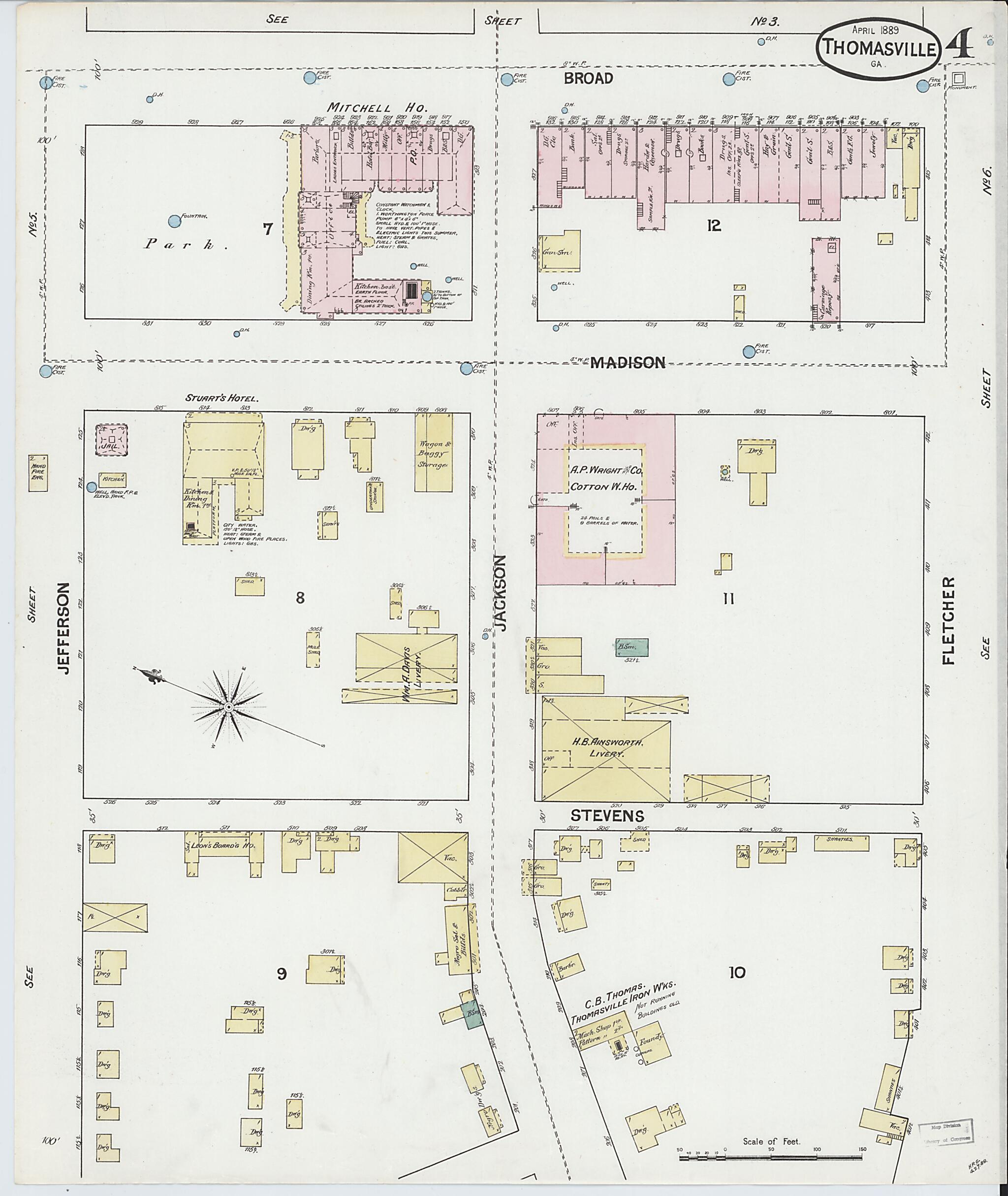 This old map of Thomasville, Thomas County, Georgia was created by Sanborn Map Company in 1889