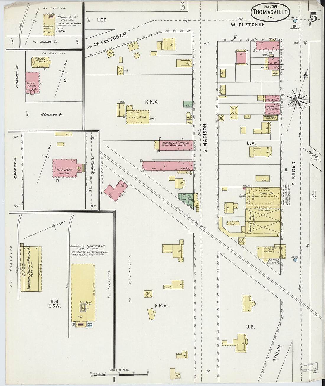 This old map of Thomasville, Thomas County, Georgia was created by Sanborn Map Company in 1895