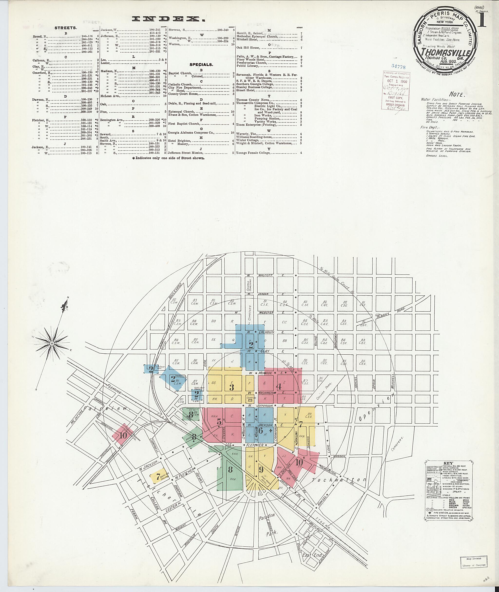 This old map of Thomasville, Thomas County, Georgia was created by Sanborn Map Company in 1900