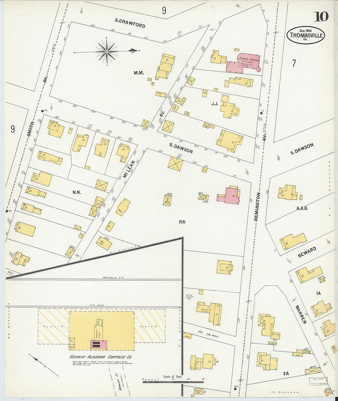 This old map of Thomasville, Thomas County, Georgia was created by Sanborn Map Company in 1900