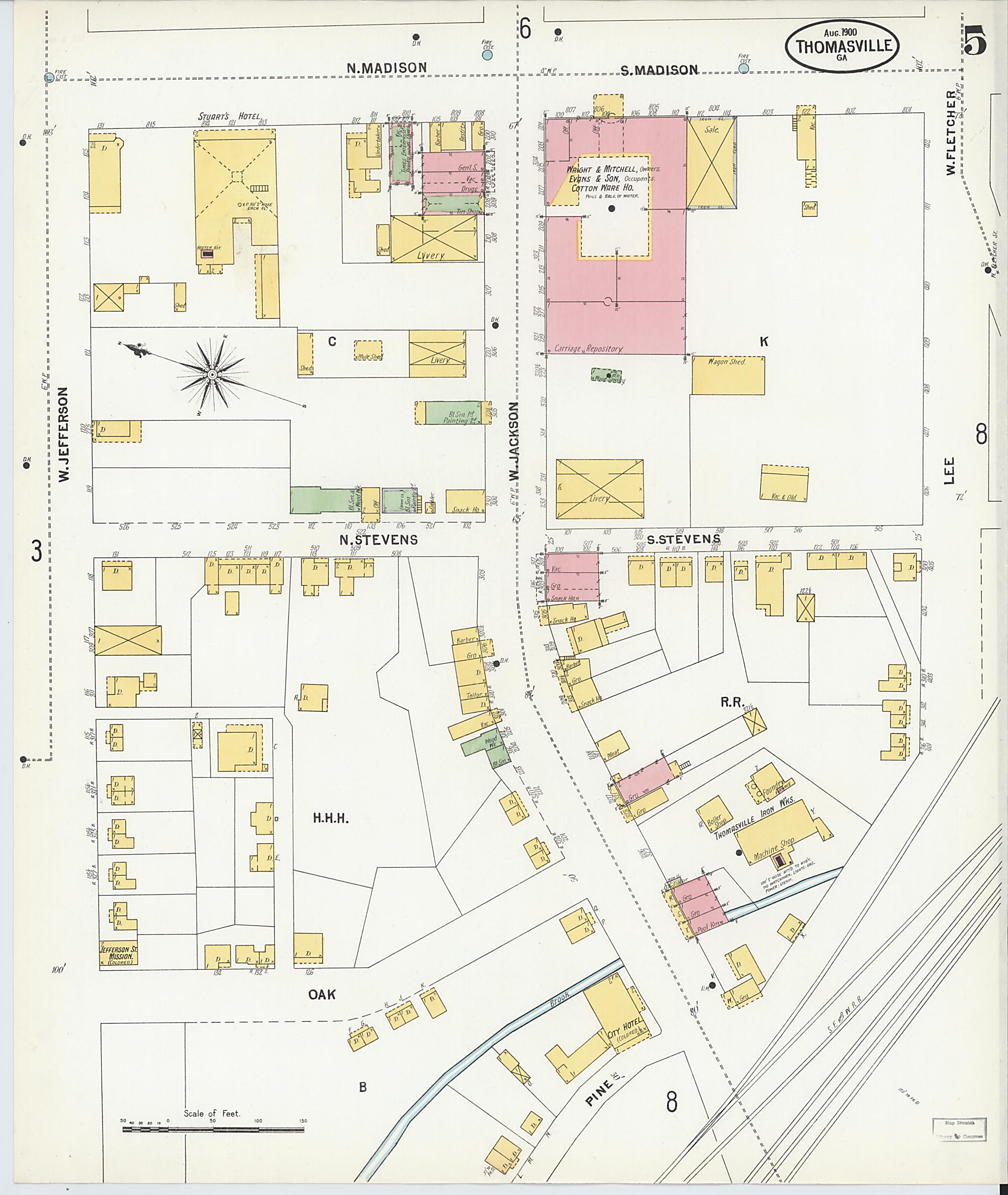 This old map of Thomasville, Thomas County, Georgia was created by Sanborn Map Company in 1900