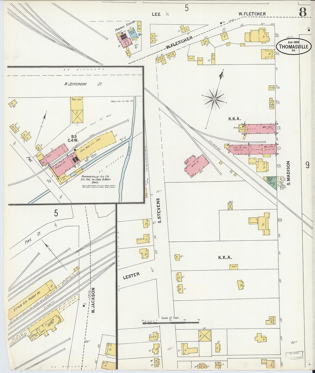 This old map of Thomasville, Thomas County, Georgia was created by Sanborn Map Company in 1900