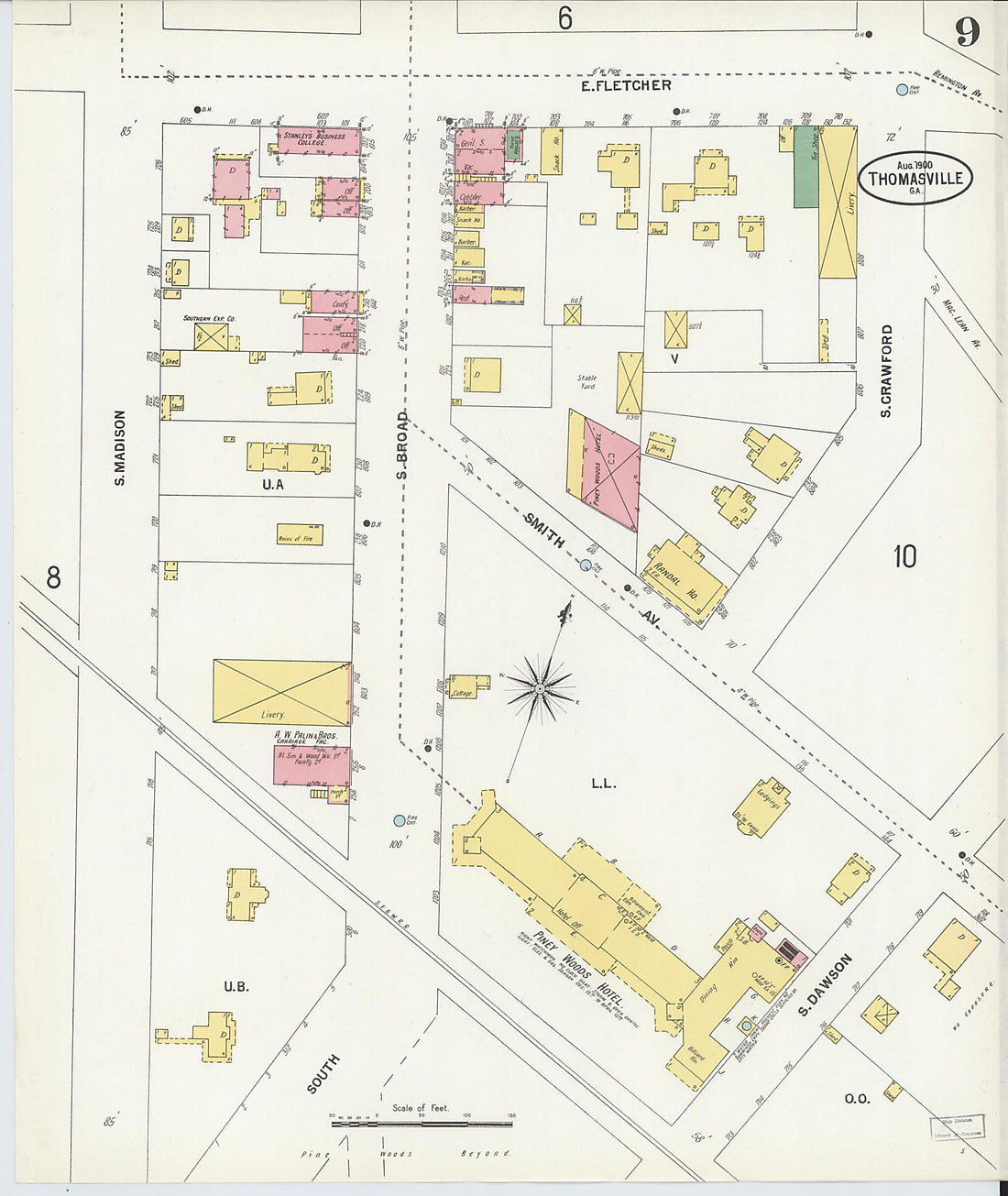 This old map of Thomasville, Thomas County, Georgia was created by Sanborn Map Company in 1900