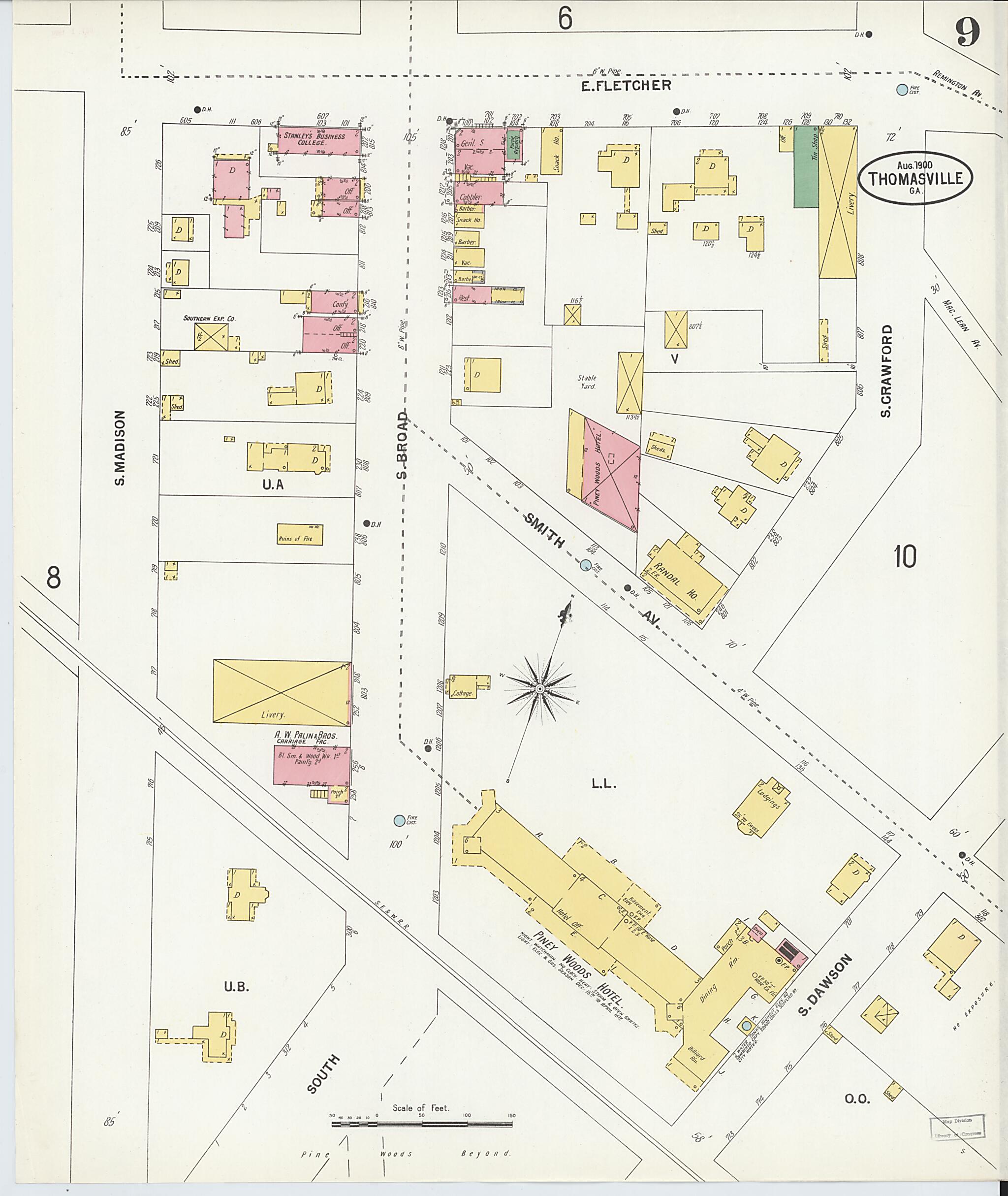 This old map of Thomasville, Thomas County, Georgia was created by Sanborn Map Company in 1900
