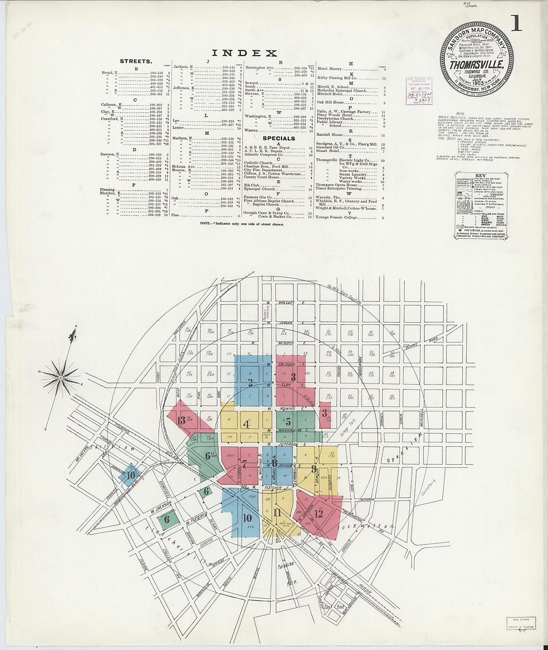 This old map of Thomasville, Thomas County, Georgia was created by Sanborn Map Company in 1905