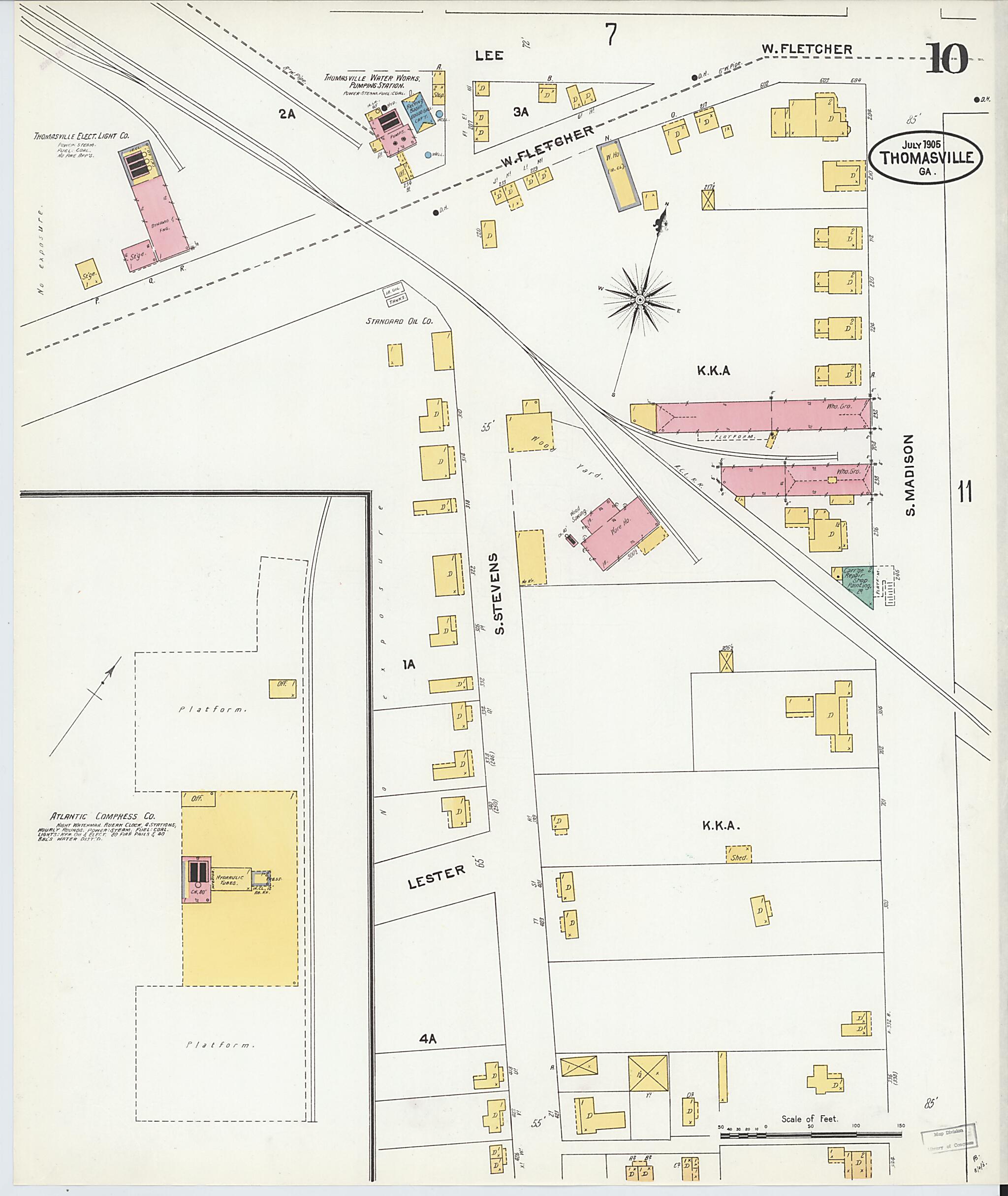 This old map of Thomasville, Thomas County, Georgia was created by Sanborn Map Company in 1905