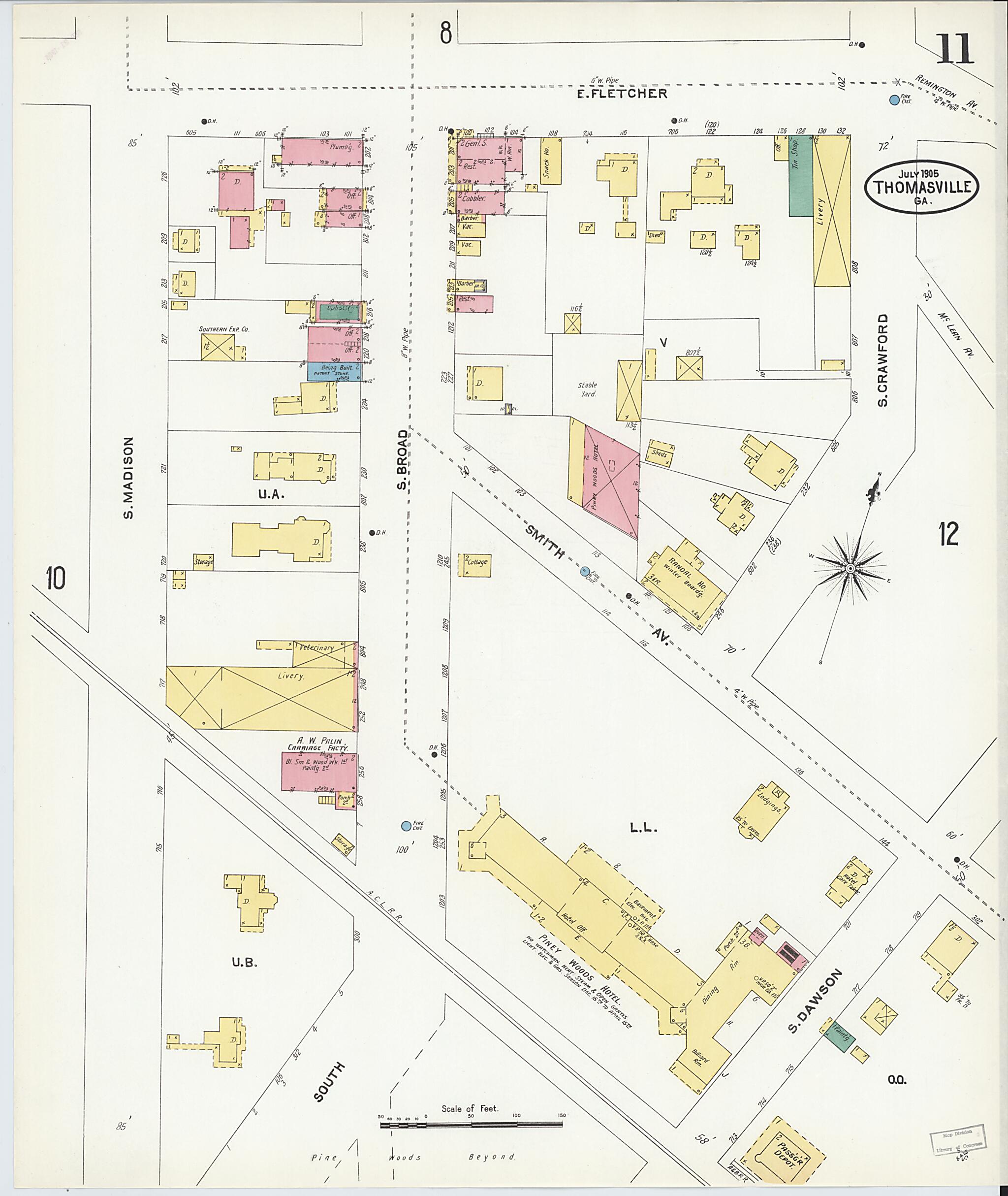 This old map of Thomasville, Thomas County, Georgia was created by Sanborn Map Company in 1905