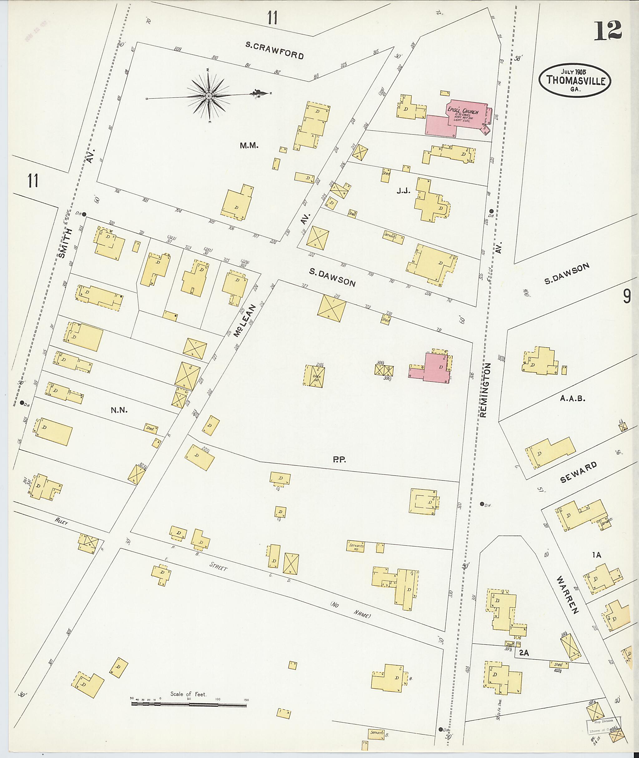 This old map of Thomasville, Thomas County, Georgia was created by Sanborn Map Company in 1905