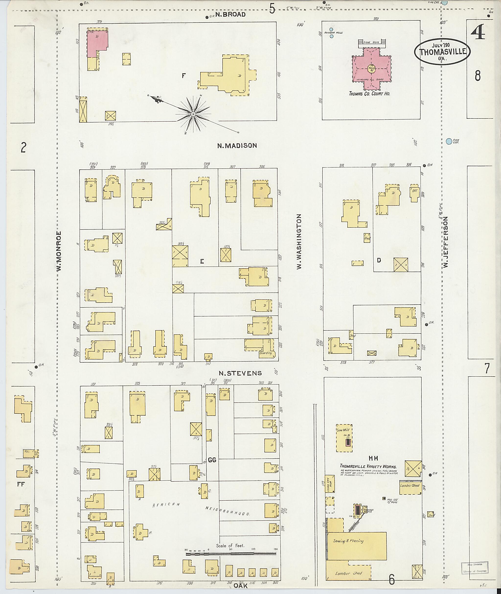 This old map of Thomasville, Thomas County, Georgia was created by Sanborn Map Company in 1905