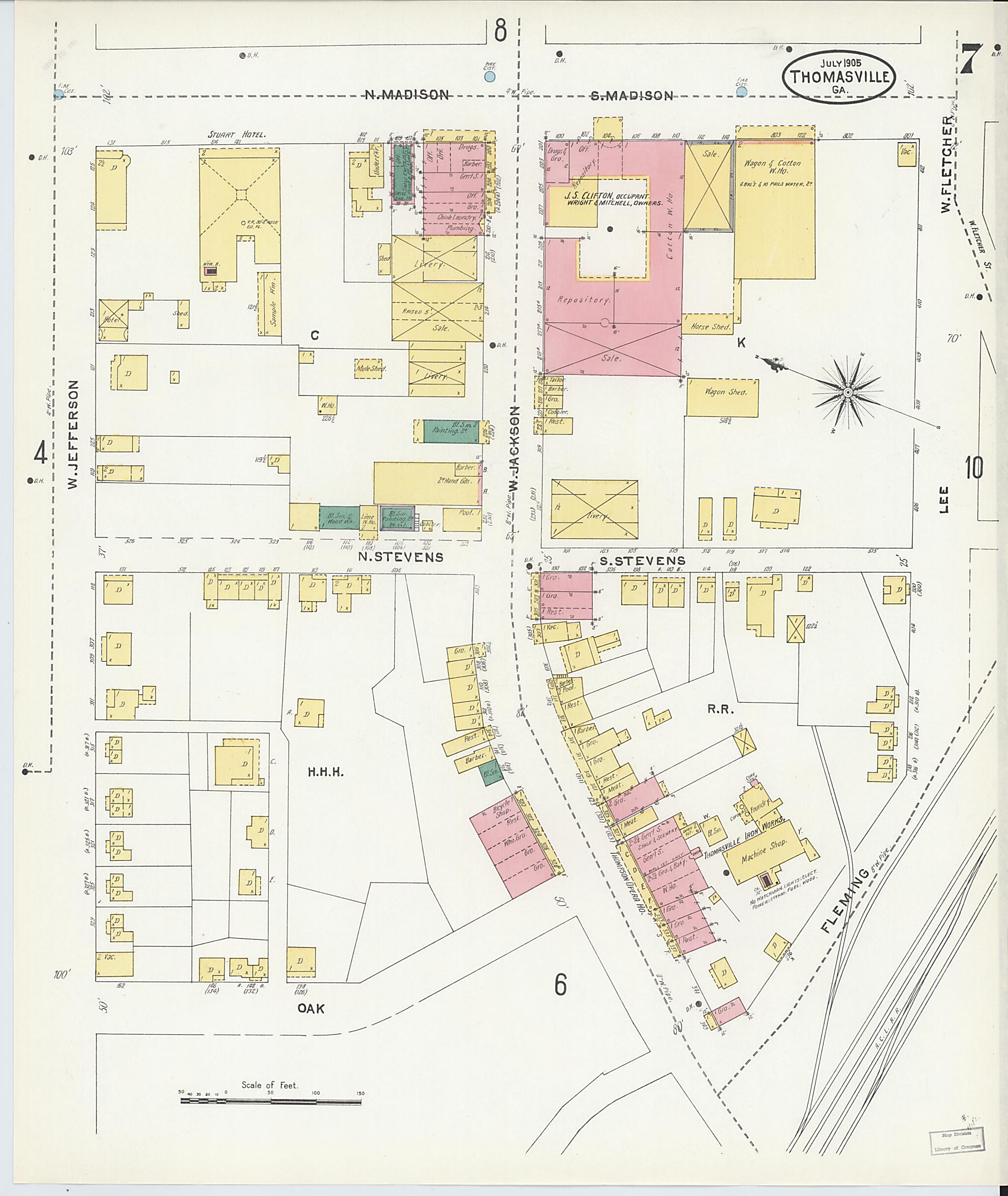 This old map of Thomasville, Thomas County, Georgia was created by Sanborn Map Company in 1905