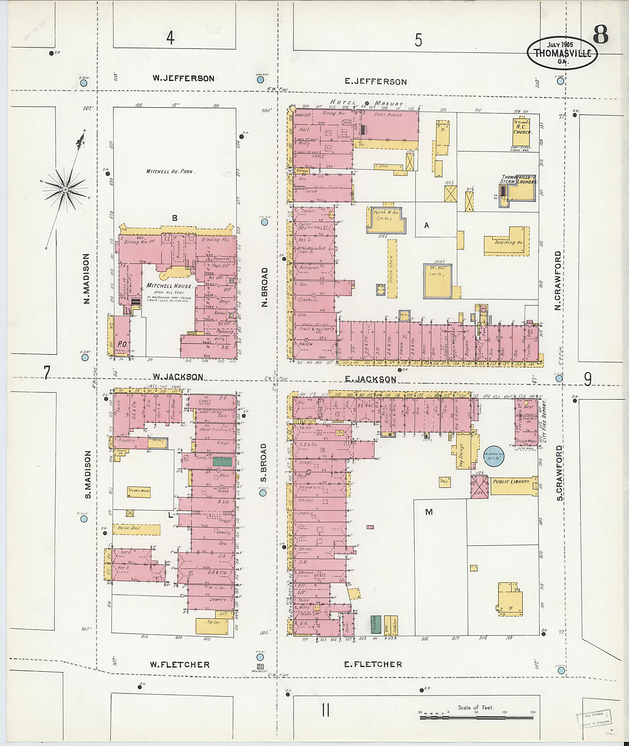 This old map of Thomasville, Thomas County, Georgia was created by Sanborn Map Company in 1905