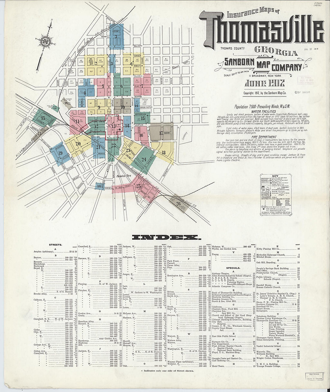 This old map of Thomasville, Thomas County, Georgia was created by Sanborn Map Company in 1912
