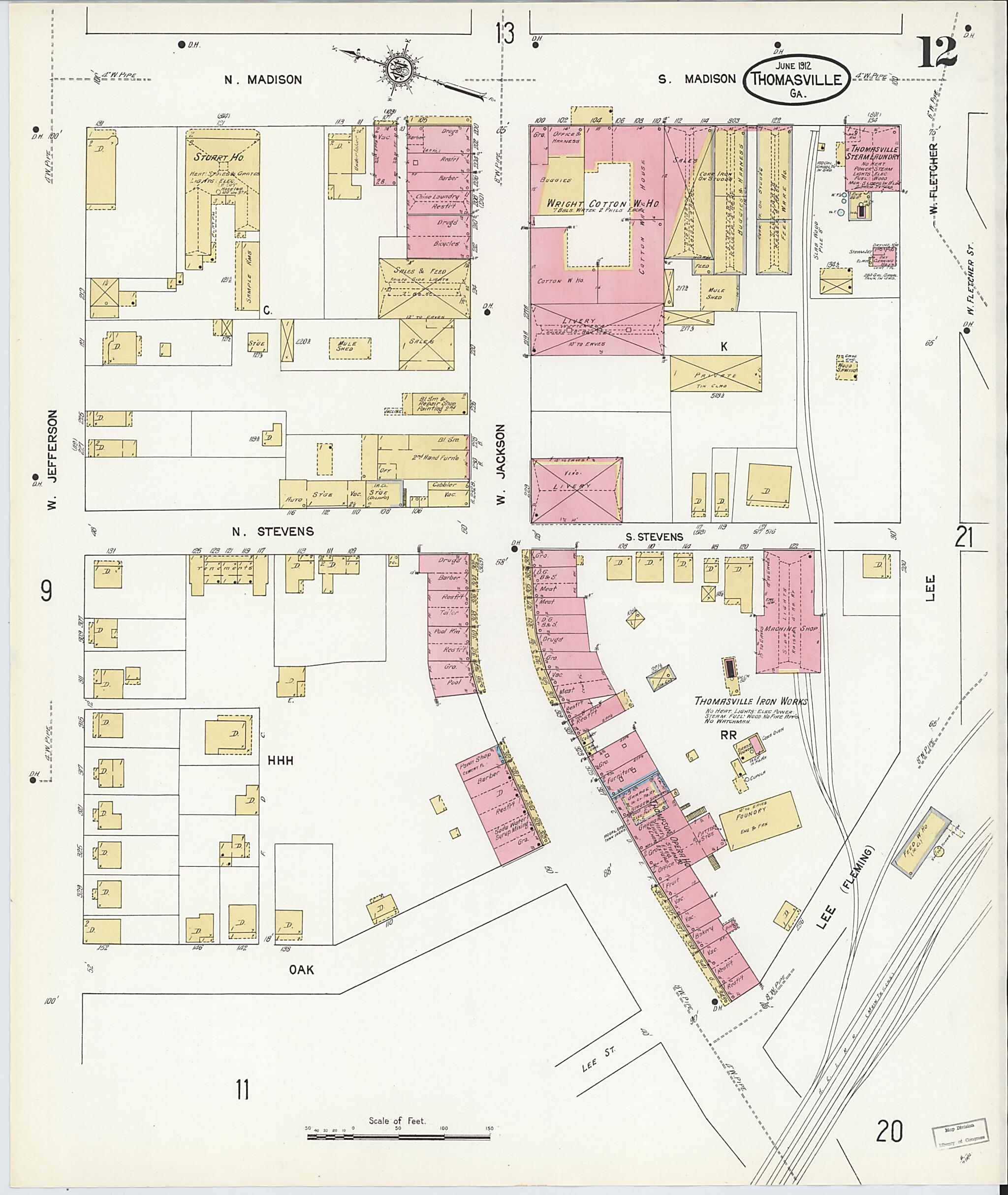 This old map of Thomasville, Thomas County, Georgia was created by Sanborn Map Company in 1912