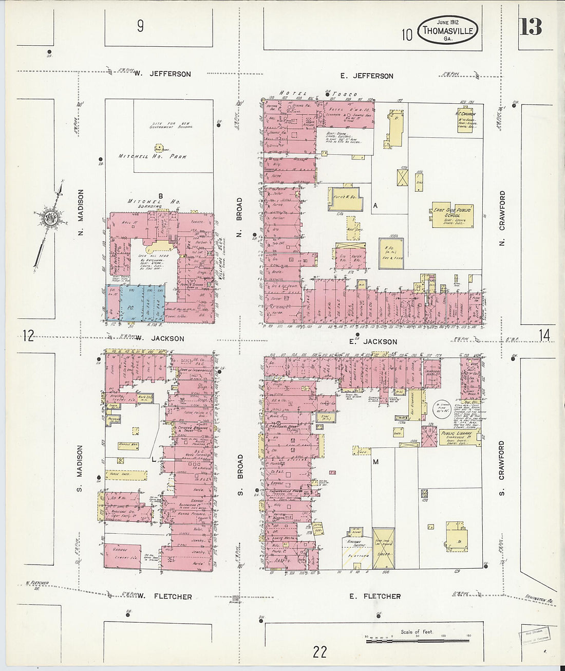 This old map of Thomasville, Thomas County, Georgia was created by Sanborn Map Company in 1912