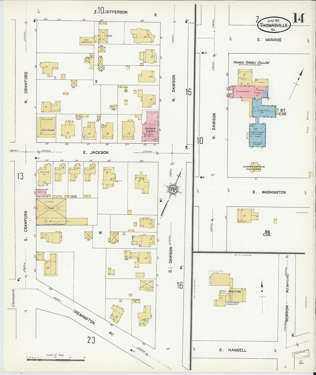 This old map of Thomasville, Thomas County, Georgia was created by Sanborn Map Company in 1912