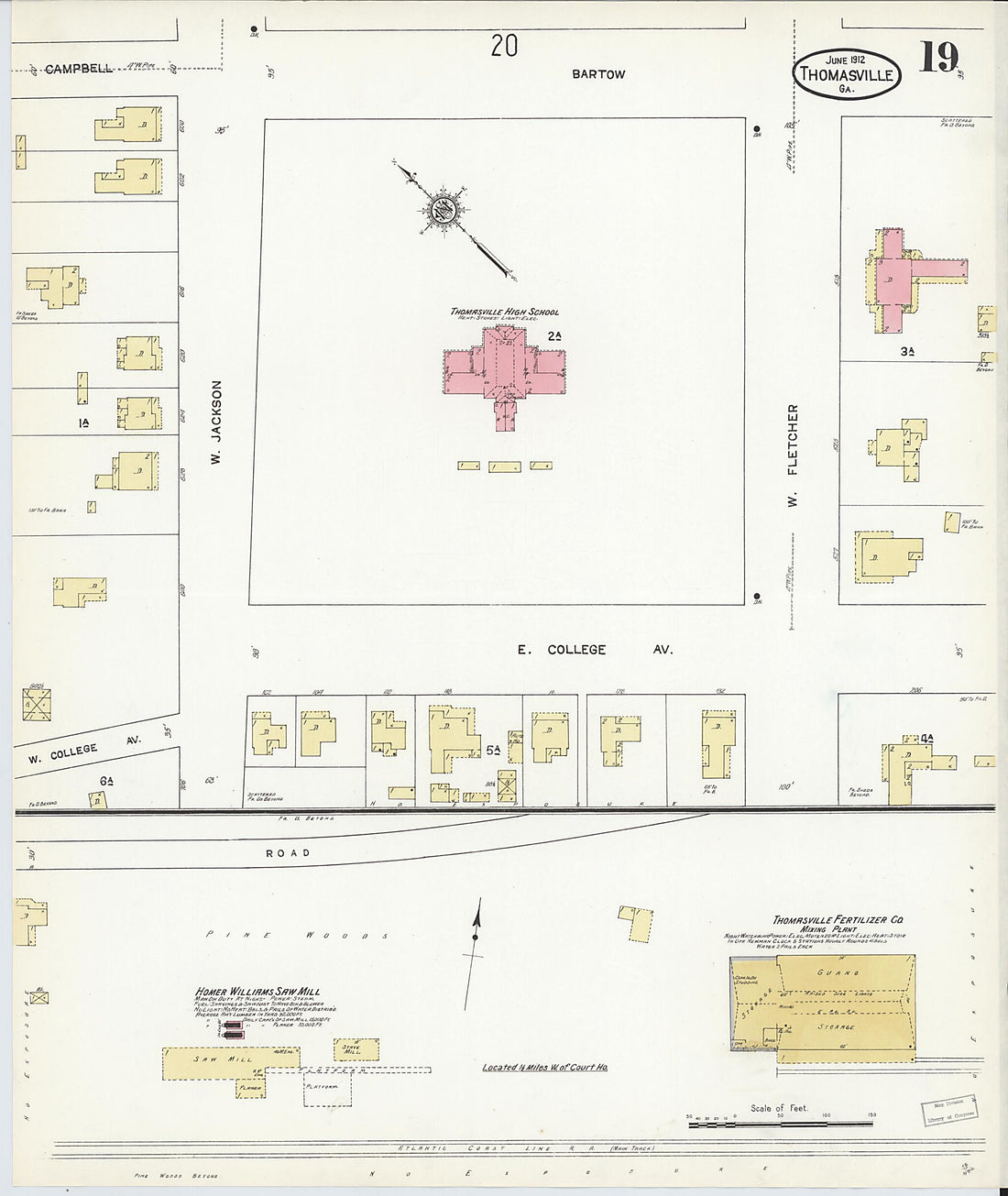 This old map of Thomasville, Thomas County, Georgia was created by Sanborn Map Company in 1912