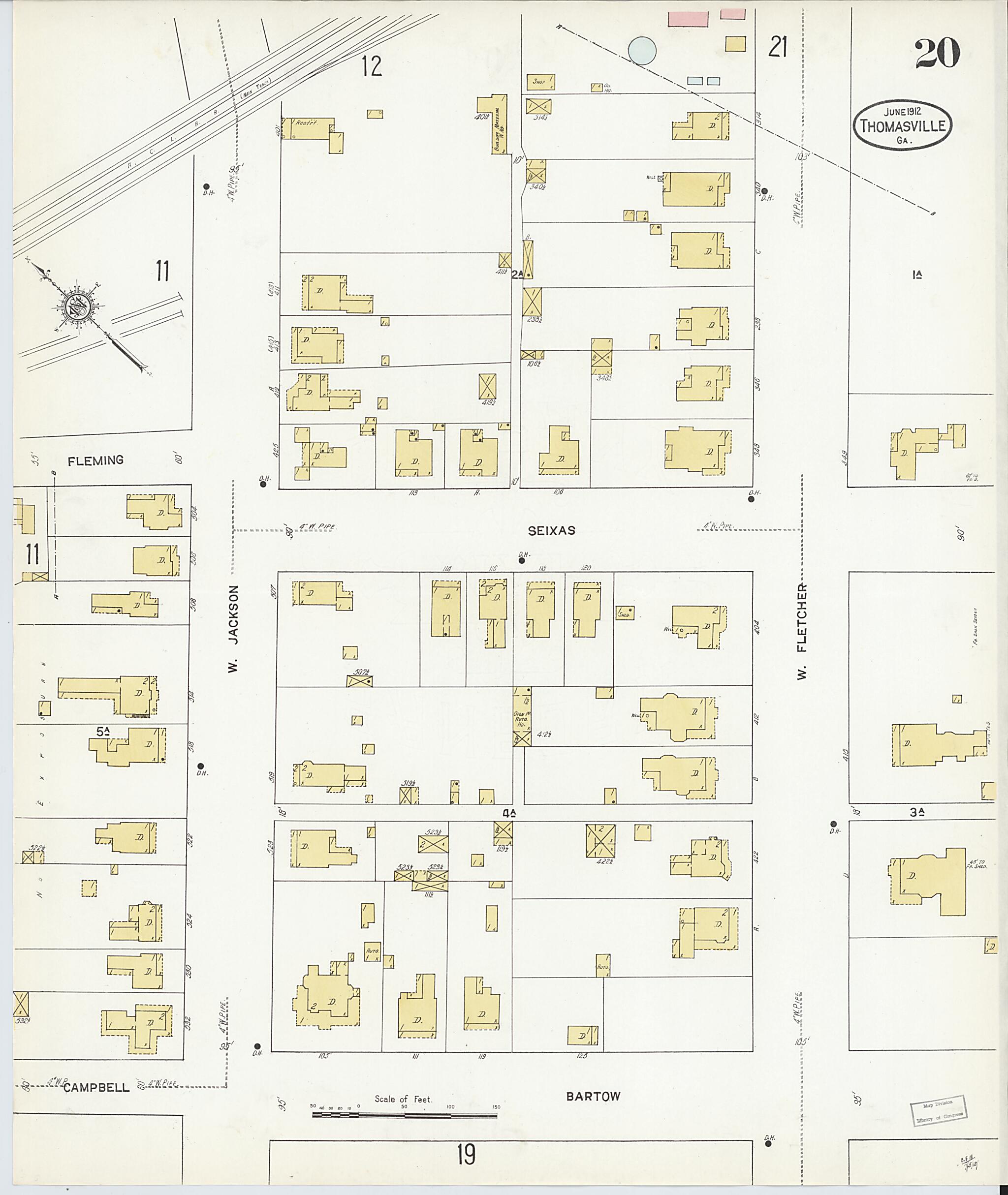 This old map of Thomasville, Thomas County, Georgia was created by Sanborn Map Company in 1912