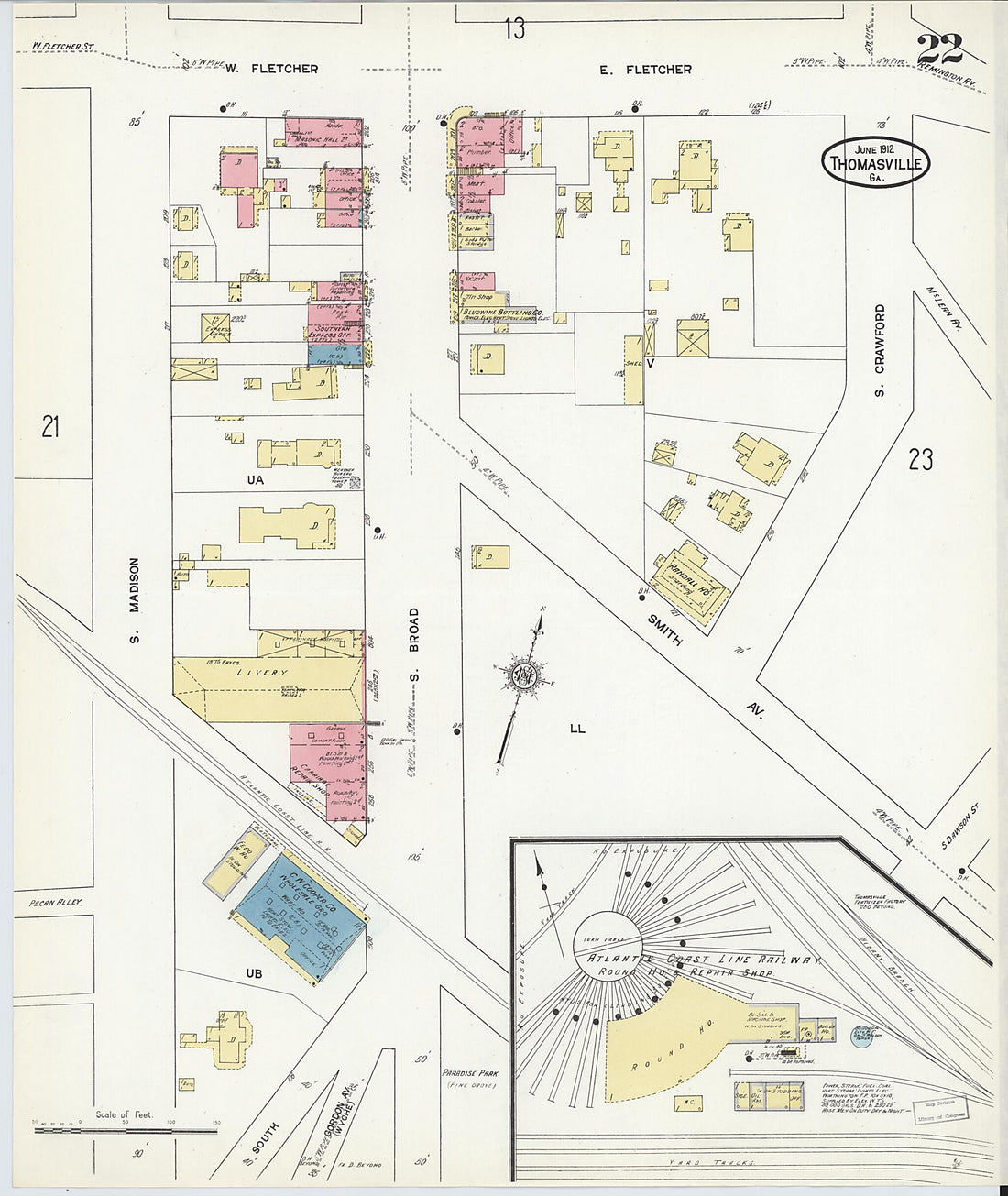 This old map of Thomasville, Thomas County, Georgia was created by Sanborn Map Company in 1912