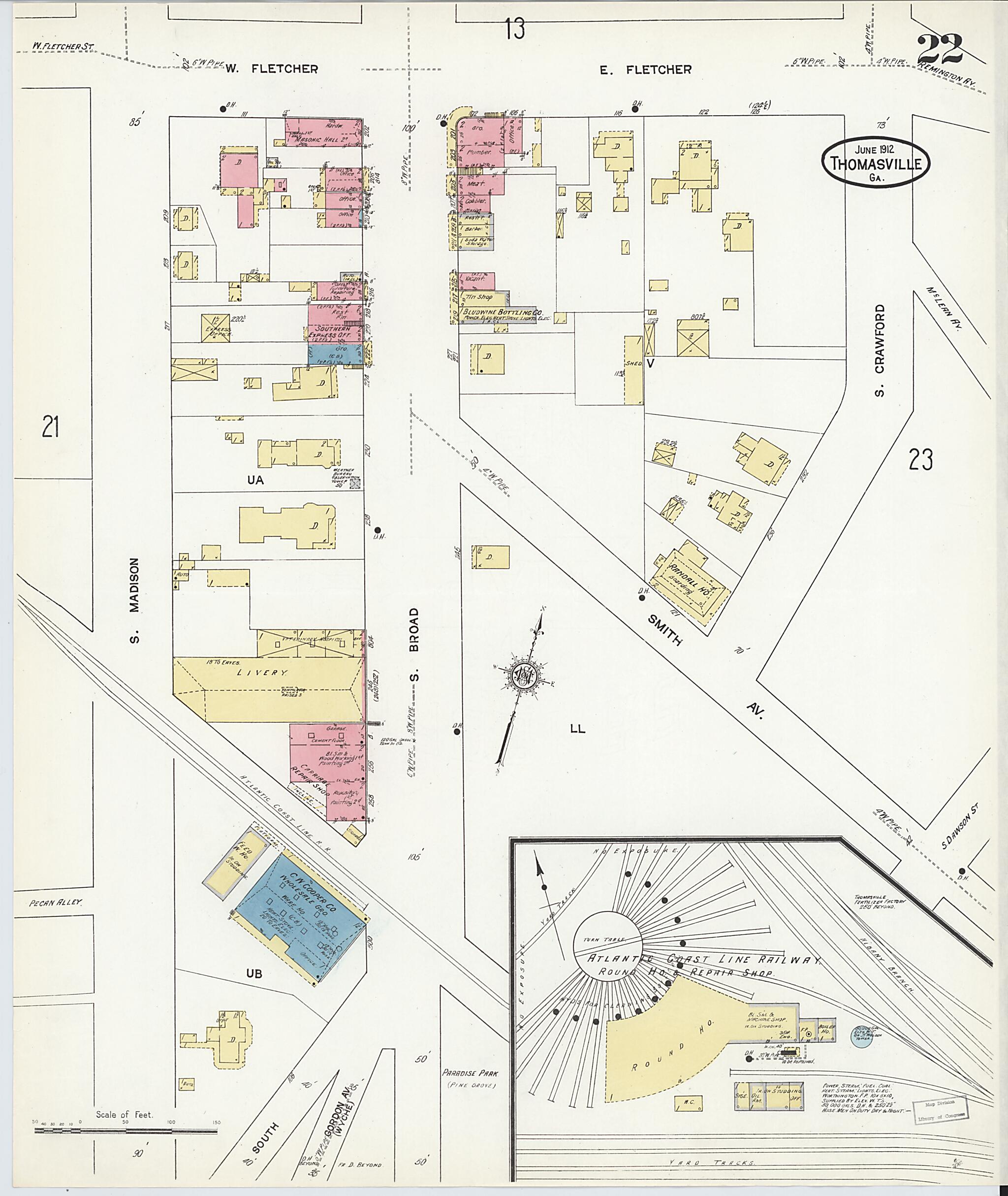 This old map of Thomasville, Thomas County, Georgia was created by Sanborn Map Company in 1912