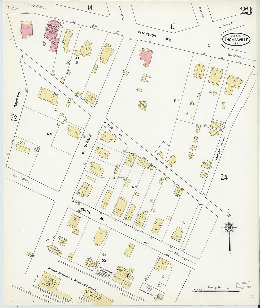 This old map of Thomasville, Thomas County, Georgia was created by Sanborn Map Company in 1912