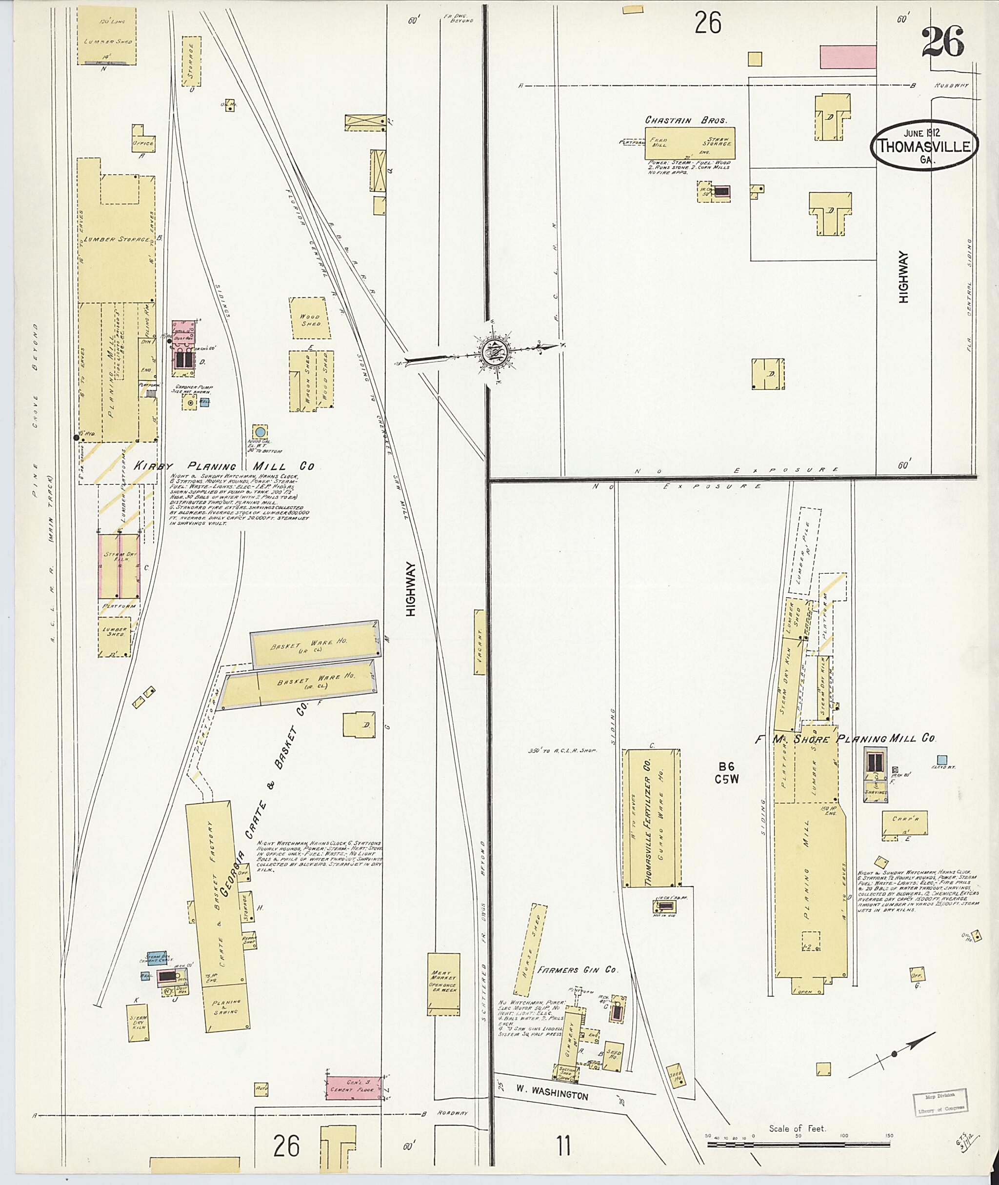 This old map of Thomasville, Thomas County, Georgia was created by Sanborn Map Company in 1912