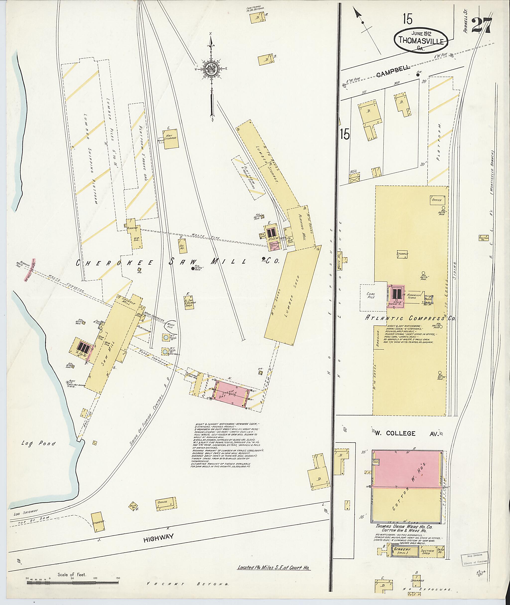 This old map of Thomasville, Thomas County, Georgia was created by Sanborn Map Company in 1912