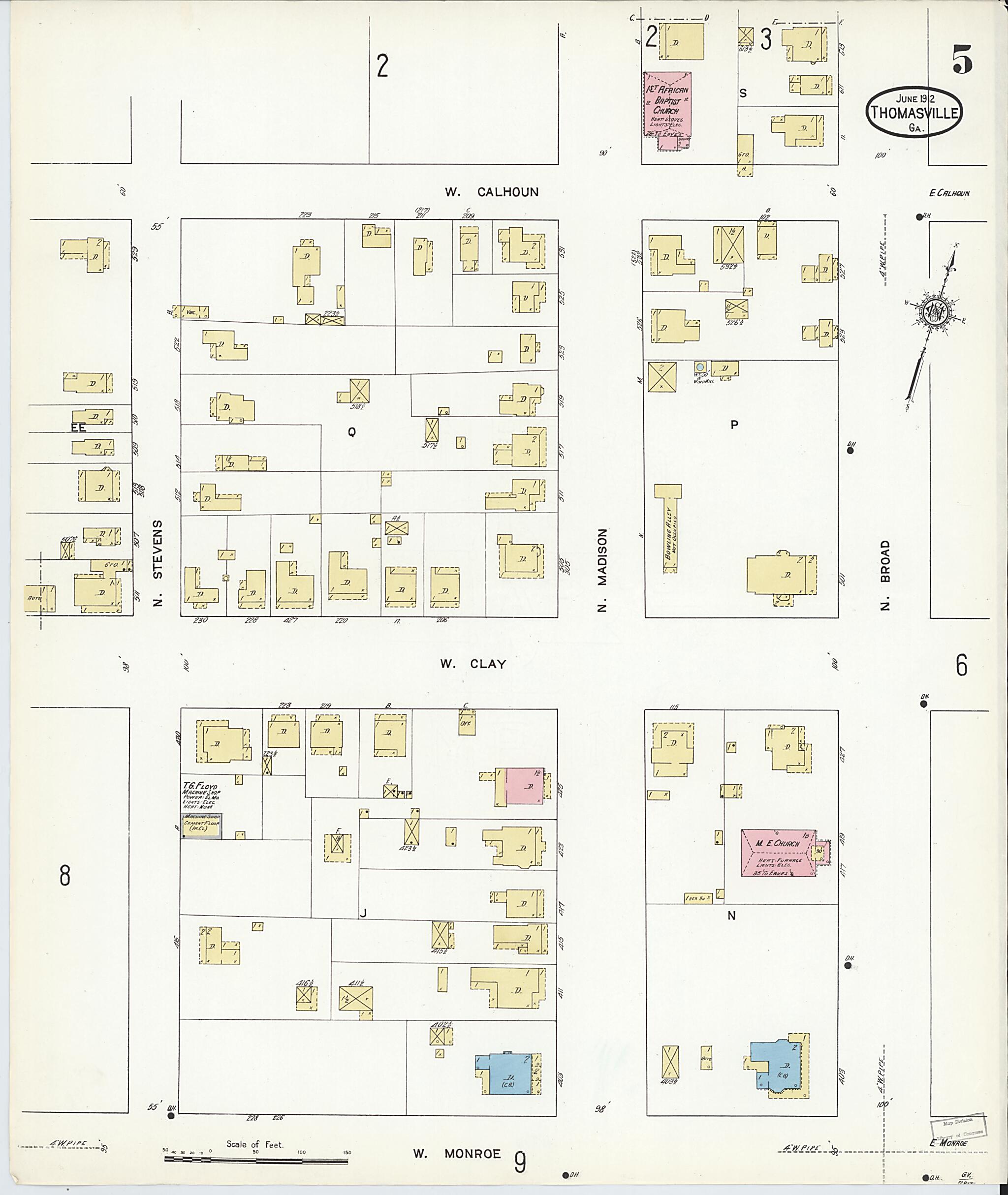 This old map of Thomasville, Thomas County, Georgia was created by Sanborn Map Company in 1912