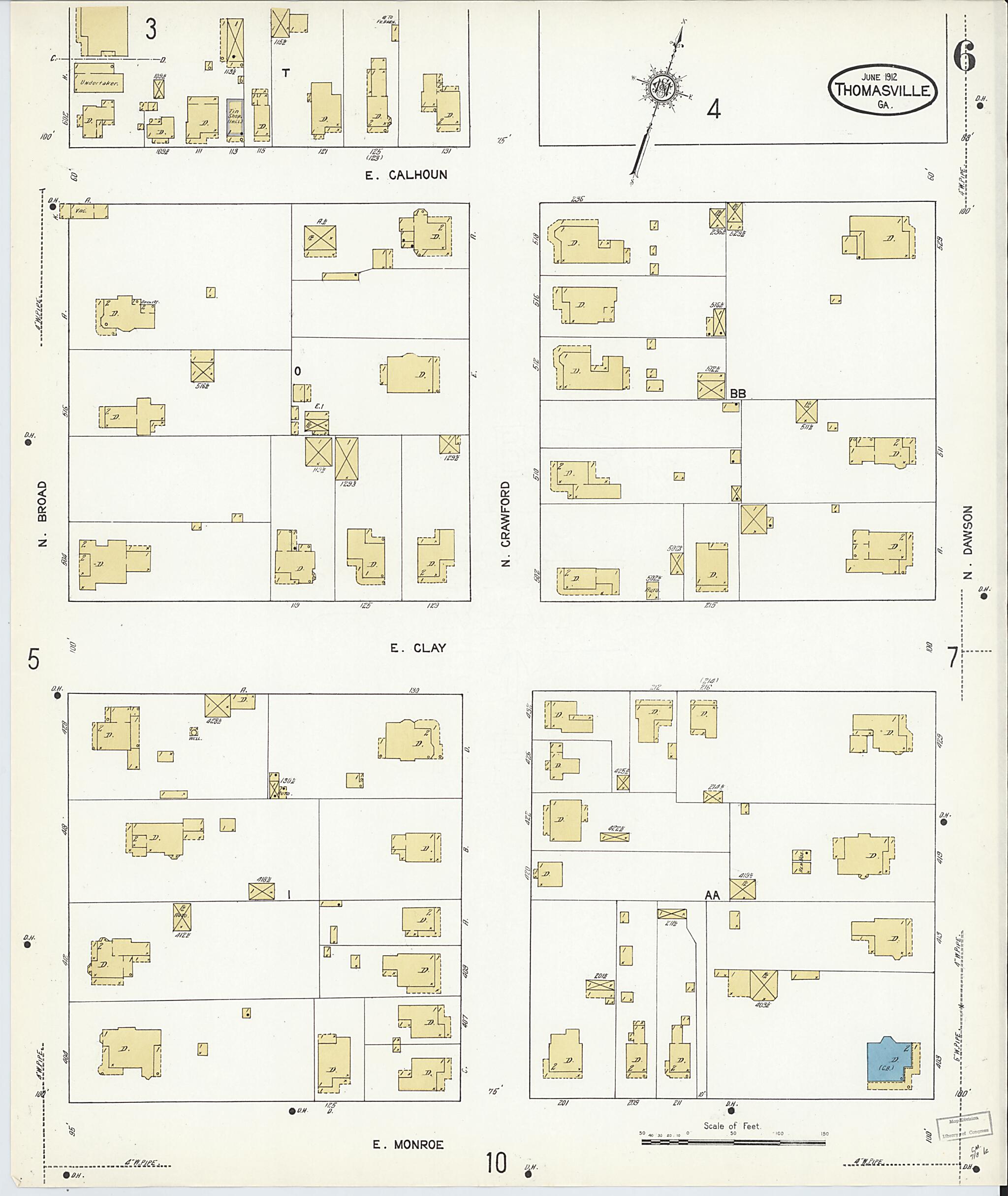 This old map of Thomasville, Thomas County, Georgia was created by Sanborn Map Company in 1912