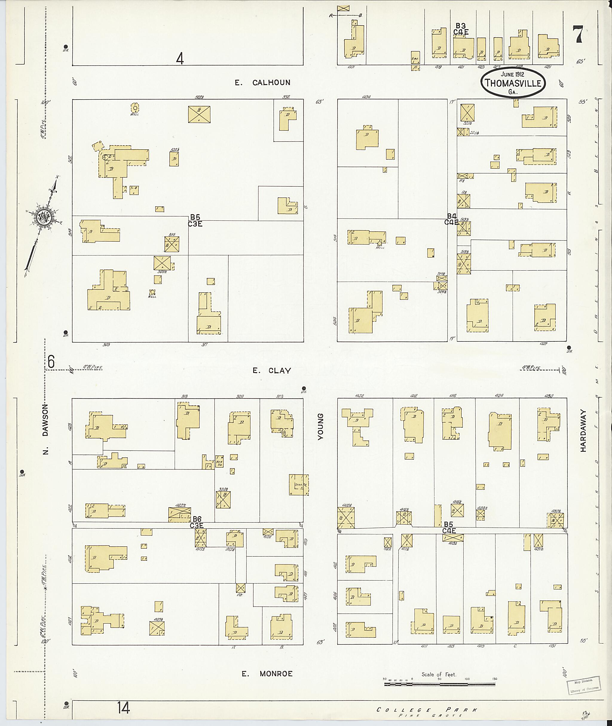 This old map of Thomasville, Thomas County, Georgia was created by Sanborn Map Company in 1912