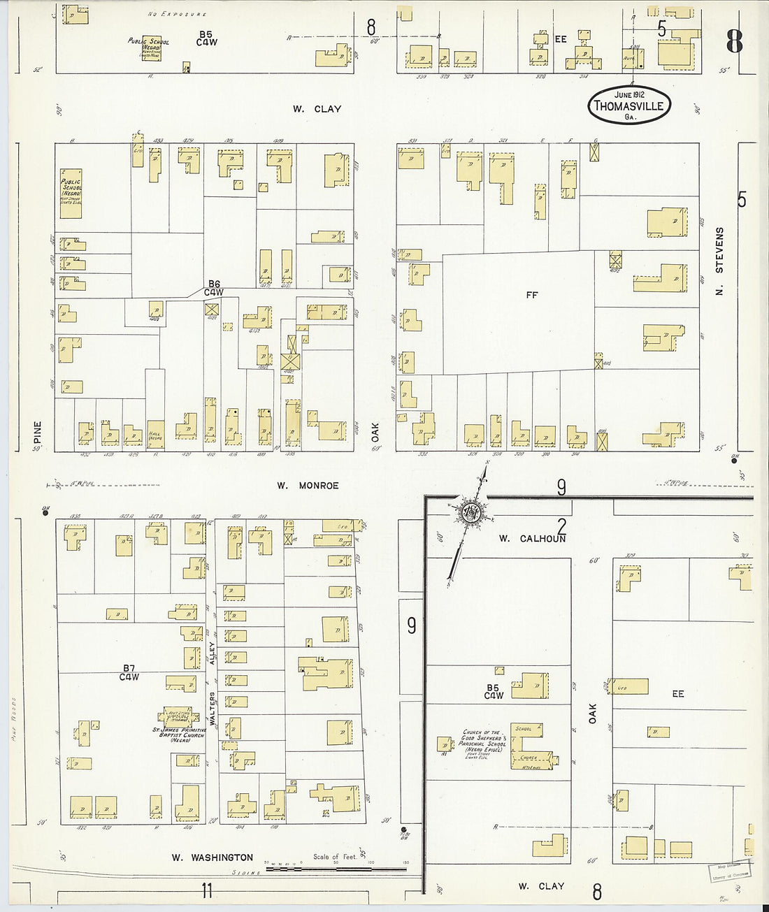 This old map of Thomasville, Thomas County, Georgia was created by Sanborn Map Company in 1912