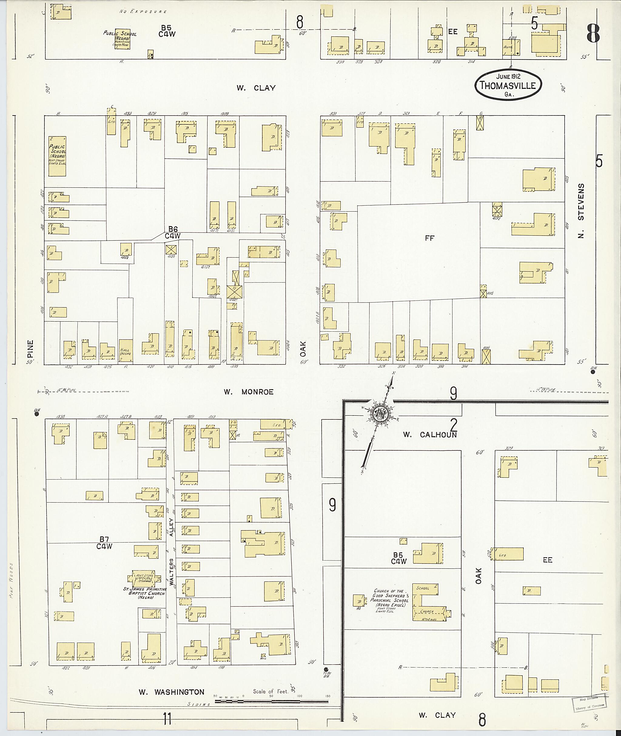 This old map of Thomasville, Thomas County, Georgia was created by Sanborn Map Company in 1912