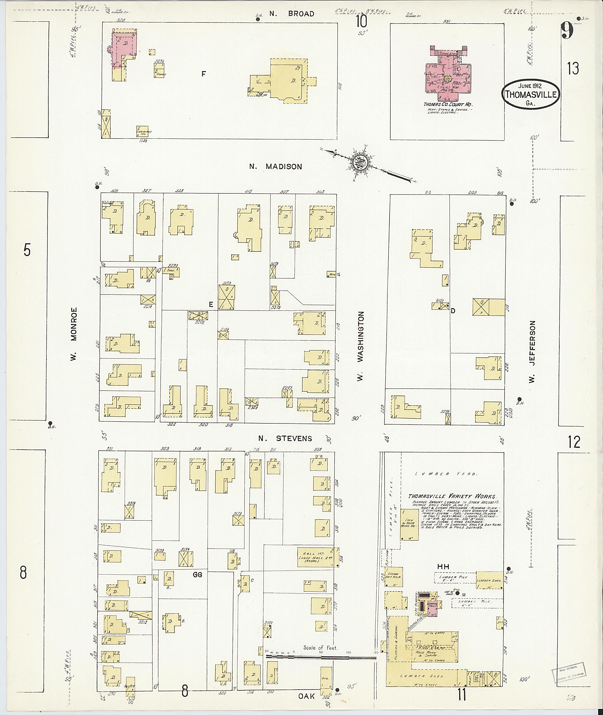 This old map of Thomasville, Thomas County, Georgia was created by Sanborn Map Company in 1912