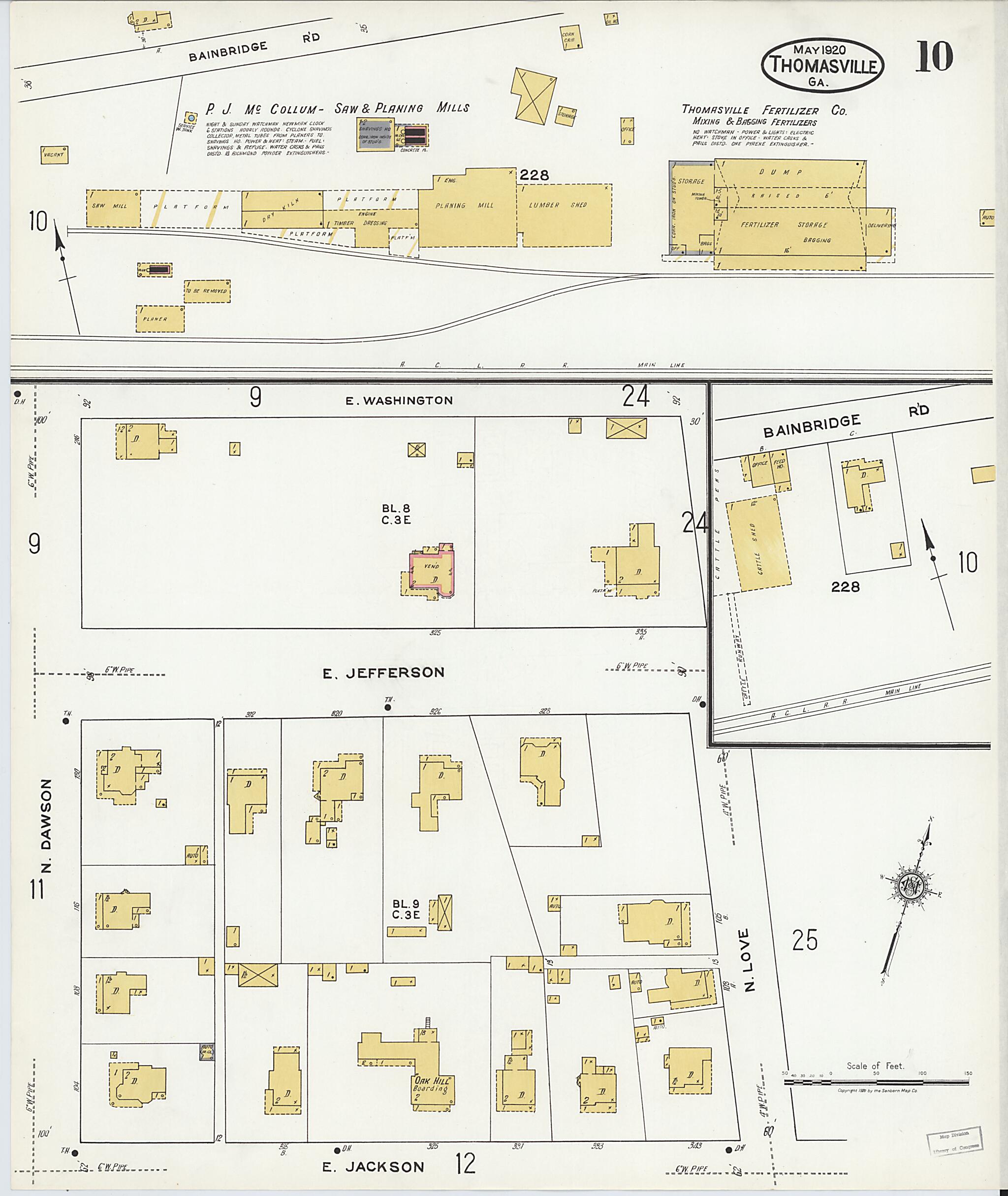 This old map of Thomasville, Thomas County, Georgia was created by Sanborn Map Company in 1920