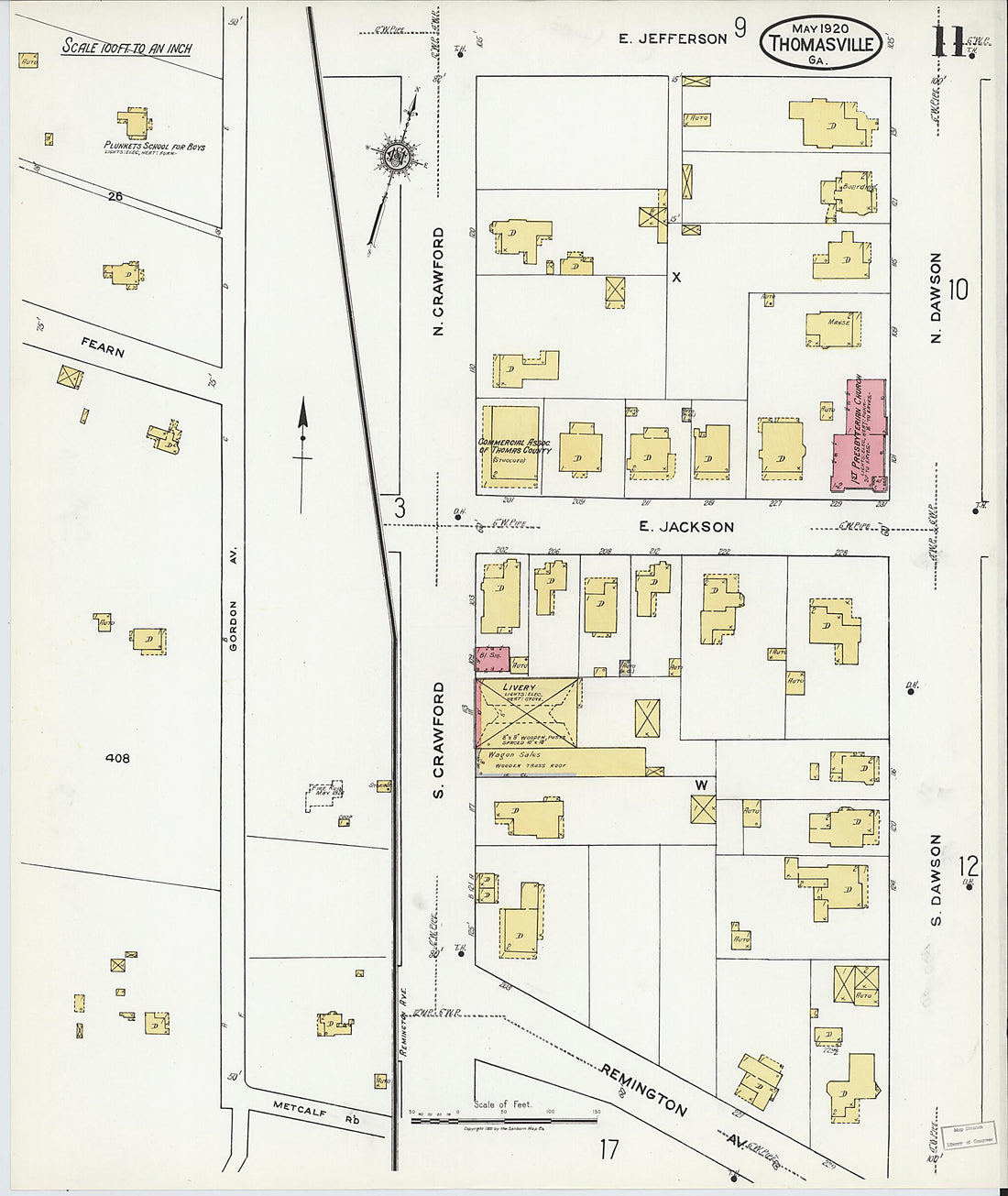 This old map of Thomasville, Thomas County, Georgia was created by Sanborn Map Company in 1920