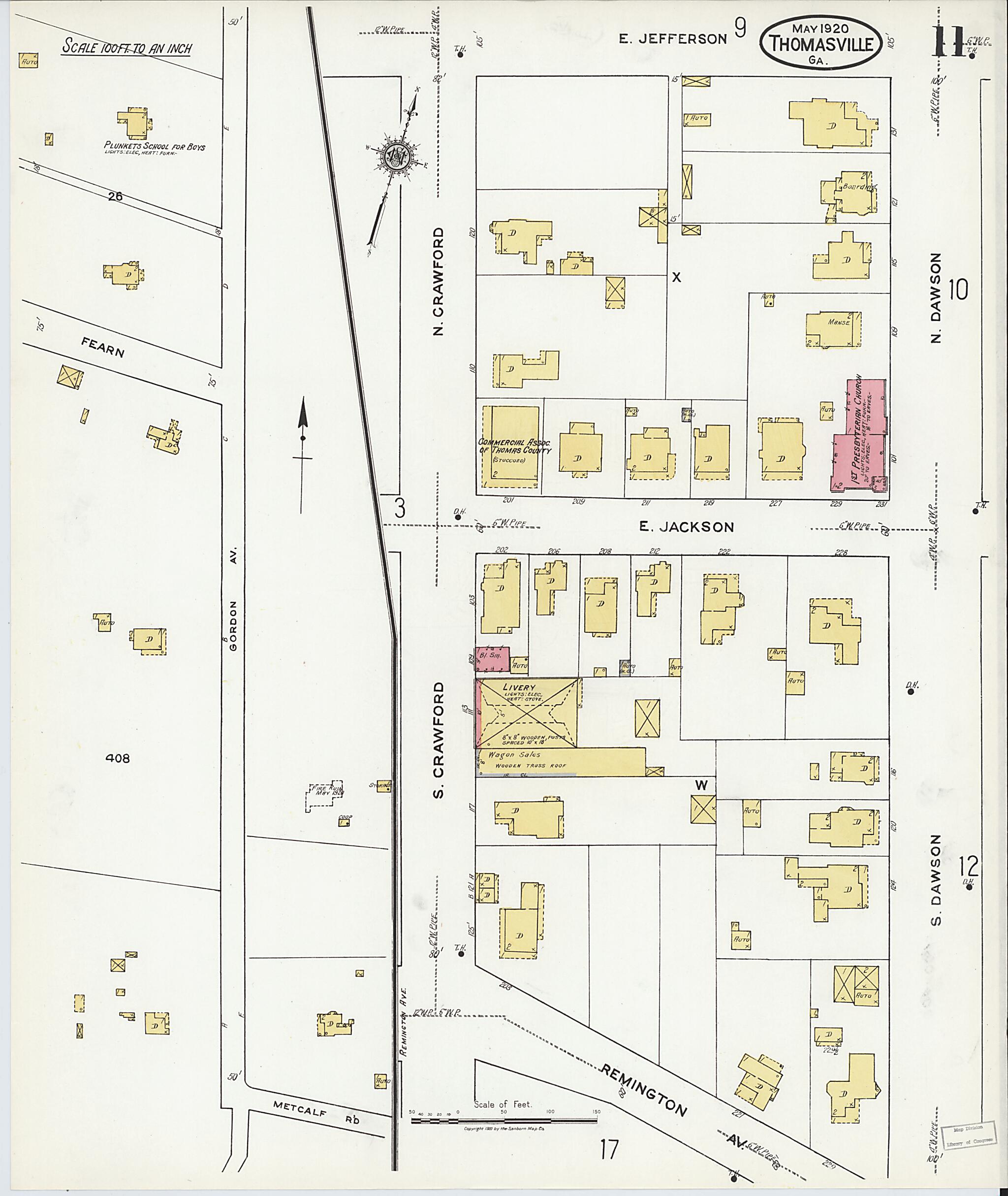 This old map of Thomasville, Thomas County, Georgia was created by Sanborn Map Company in 1920