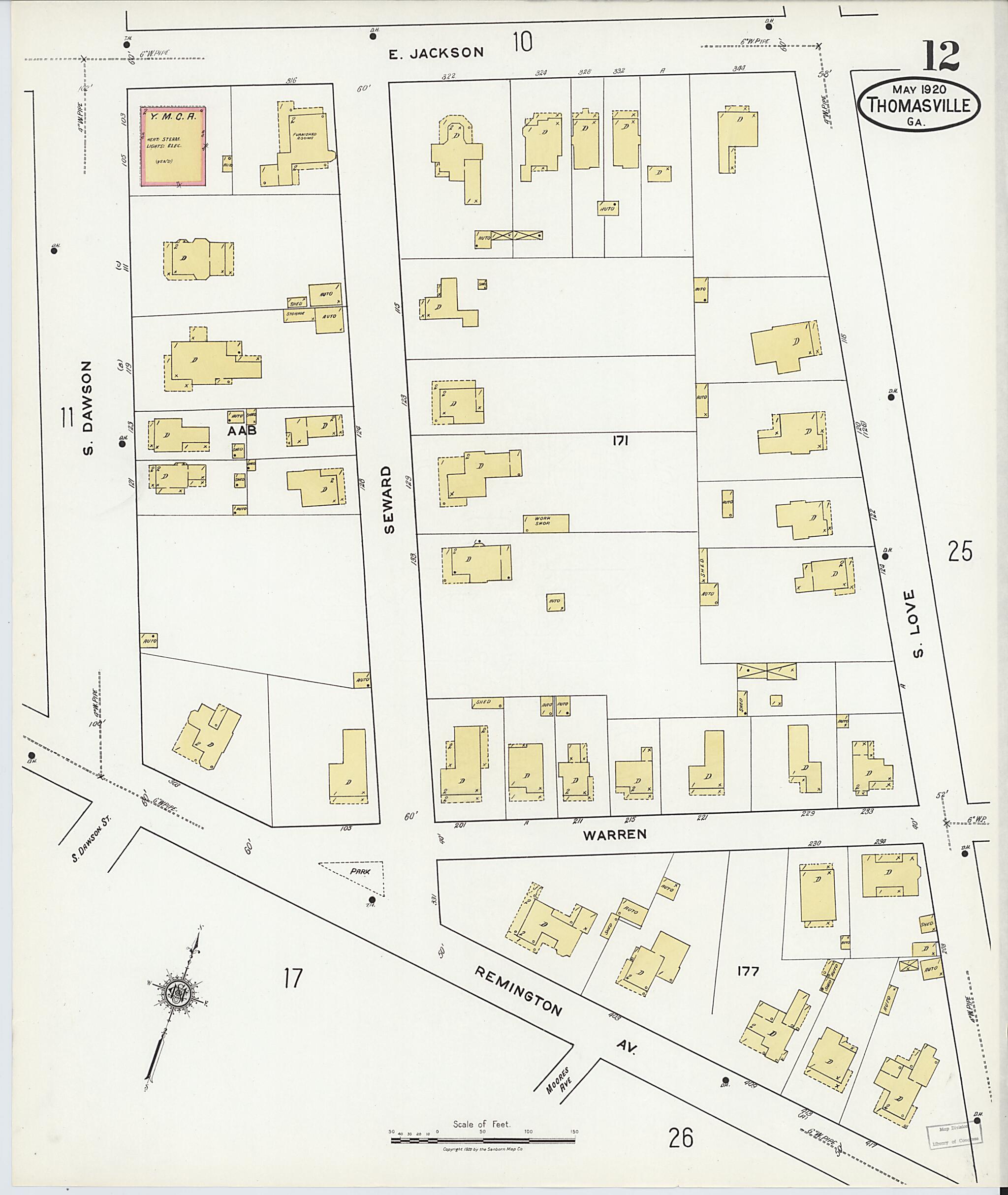 This old map of Thomasville, Thomas County, Georgia was created by Sanborn Map Company in 1920