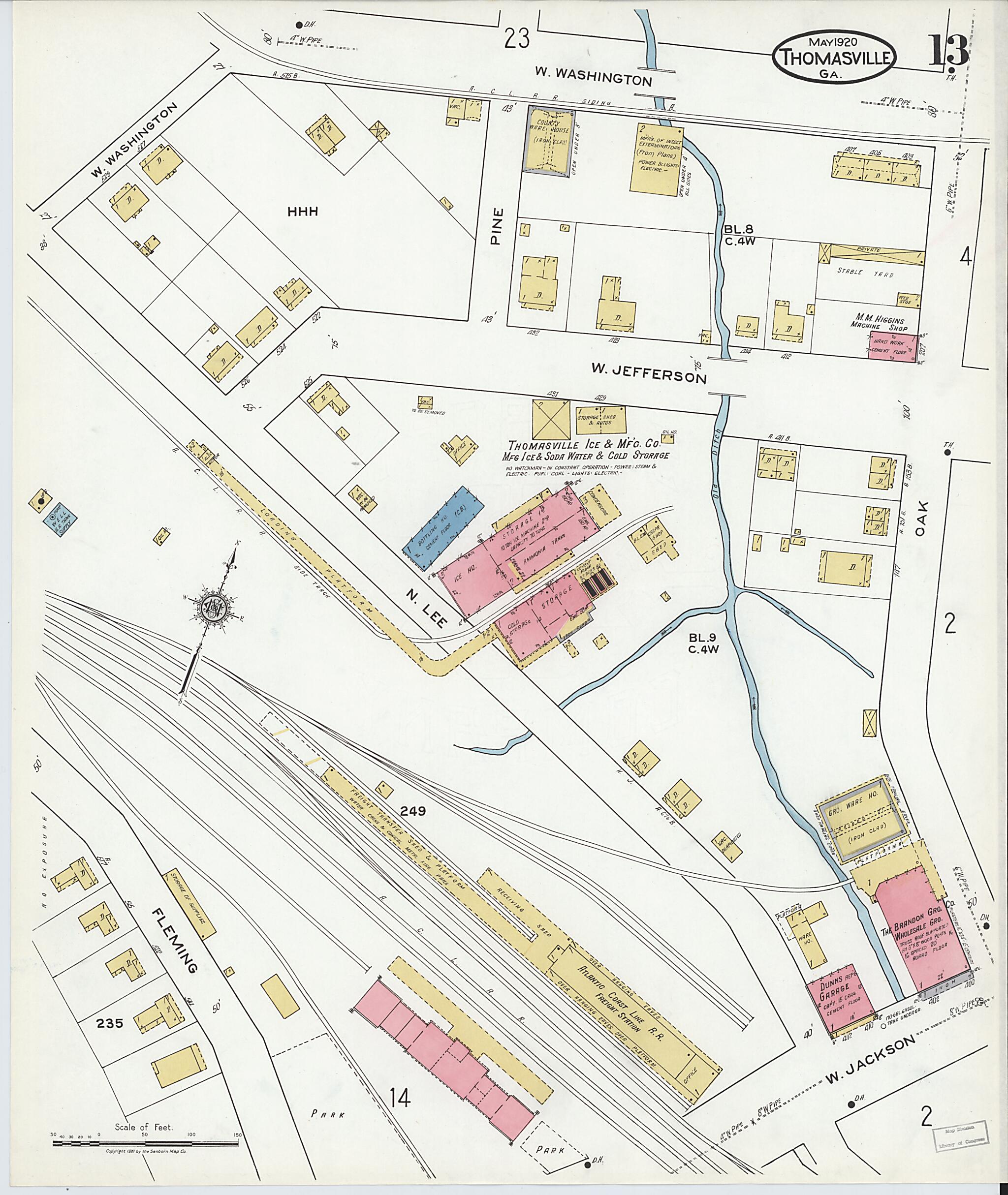 This old map of Thomasville, Thomas County, Georgia was created by Sanborn Map Company in 1920